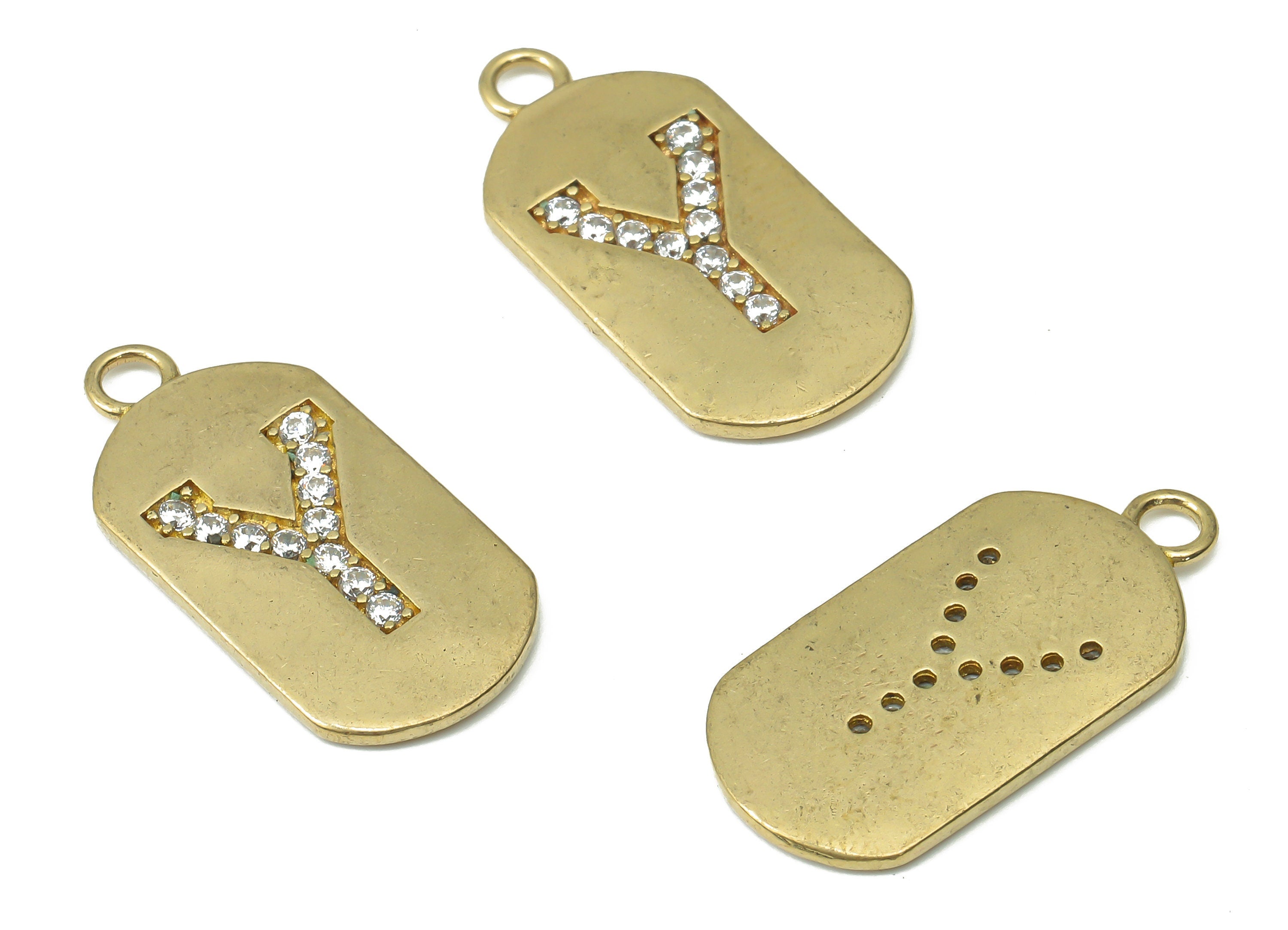 Brass Long Oval Letter Y Earring Charms with Zircons - Raw Brass Initial Y Pendant - Jewelry Making Supplies - 23.45x11.2x1.57mm - PP7442Y - DOMEDBAZAAR