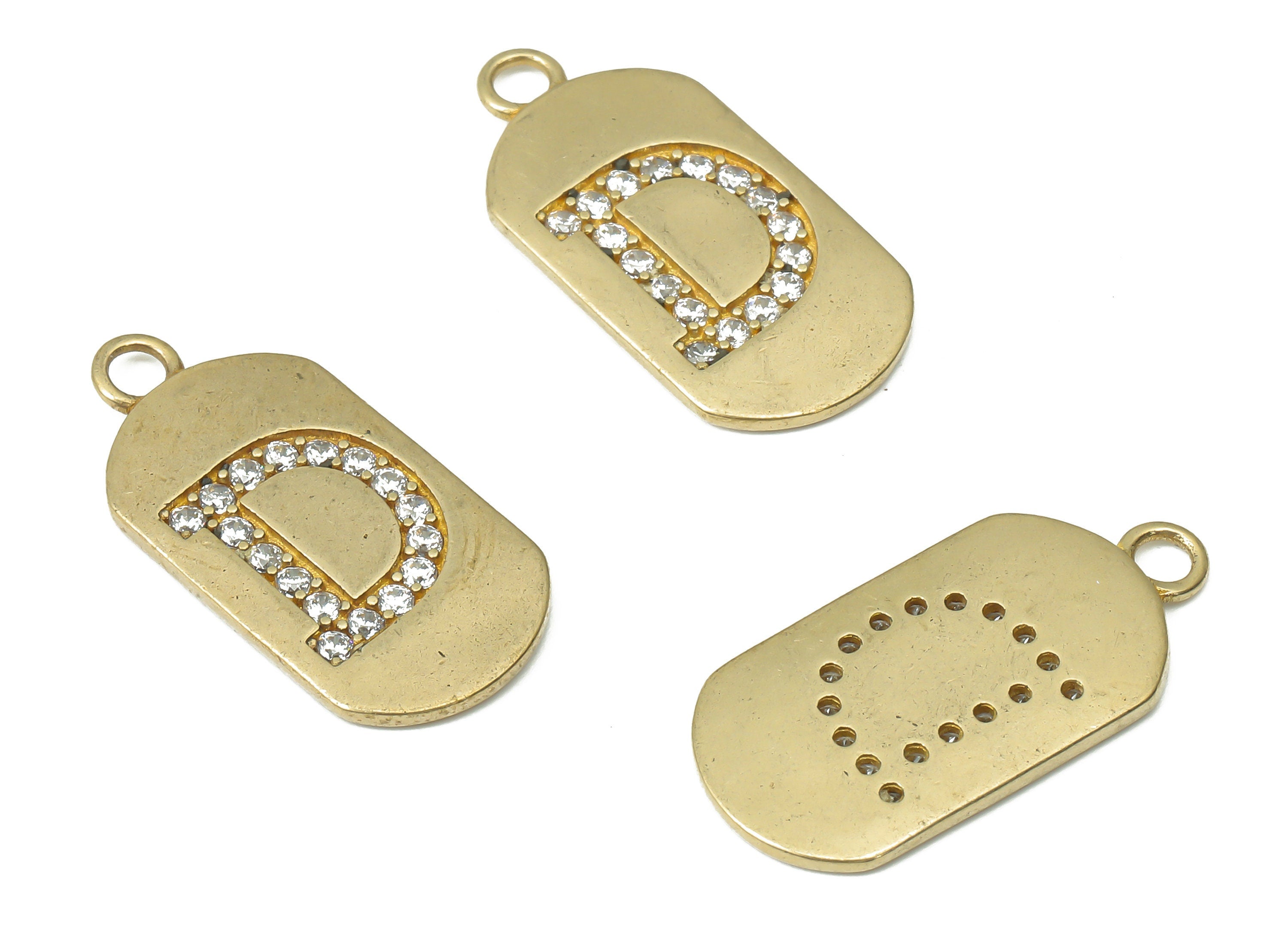 Brass Long Oval Letter D Earring Charms with Zircons - Raw Brass Initial D Pendant - Jewelry Making Supplies - 23.45x11.2x1.57mm - PP7442D - DOMEDBAZAAR