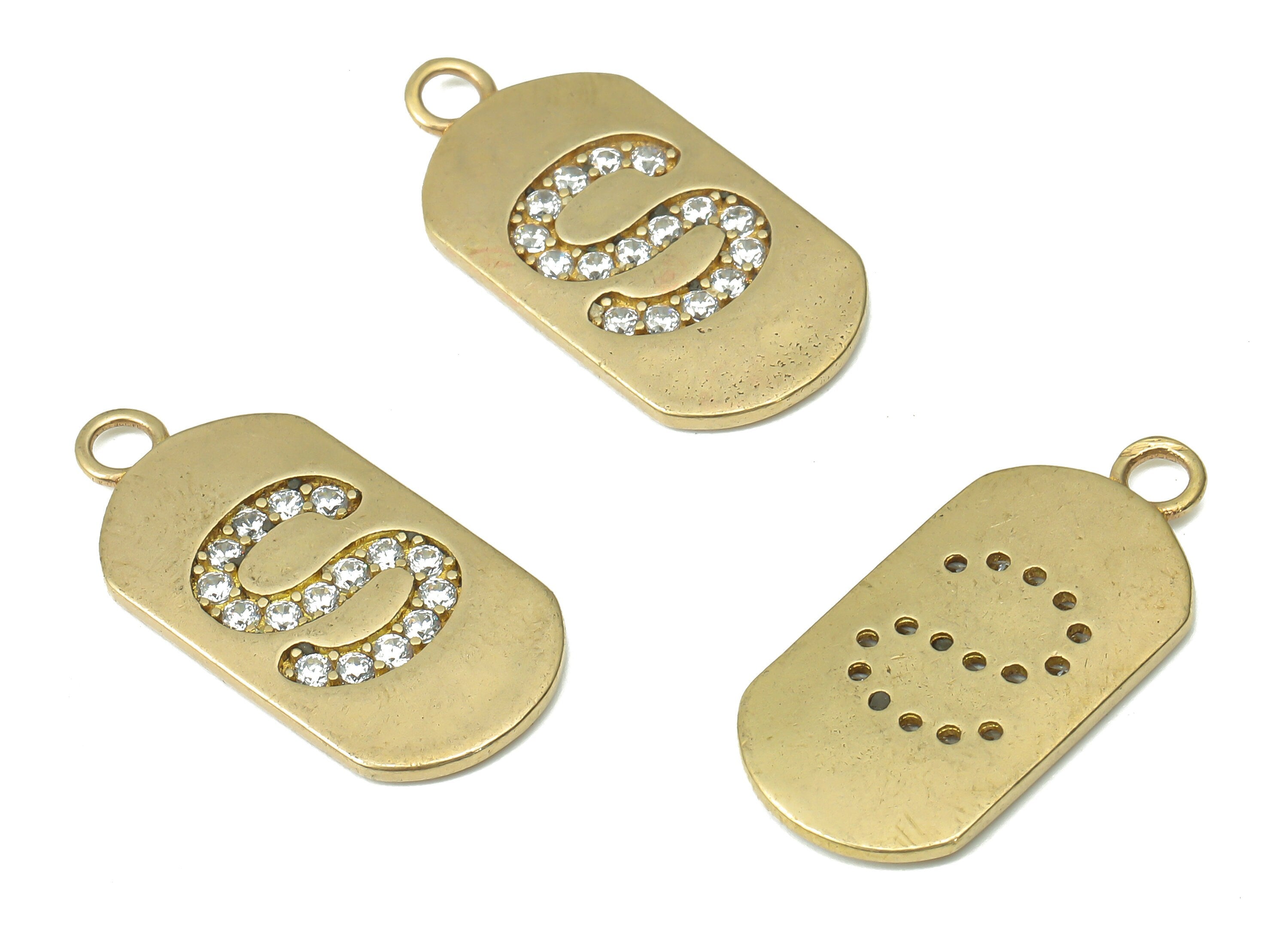 Brass Long Oval Letter S Earring Charms with Zircons - Raw Brass Initial S Pendant - Jewelry Making Supplies - 23.45x11.2x1.57mm - PP7442S - DOMEDBAZAAR