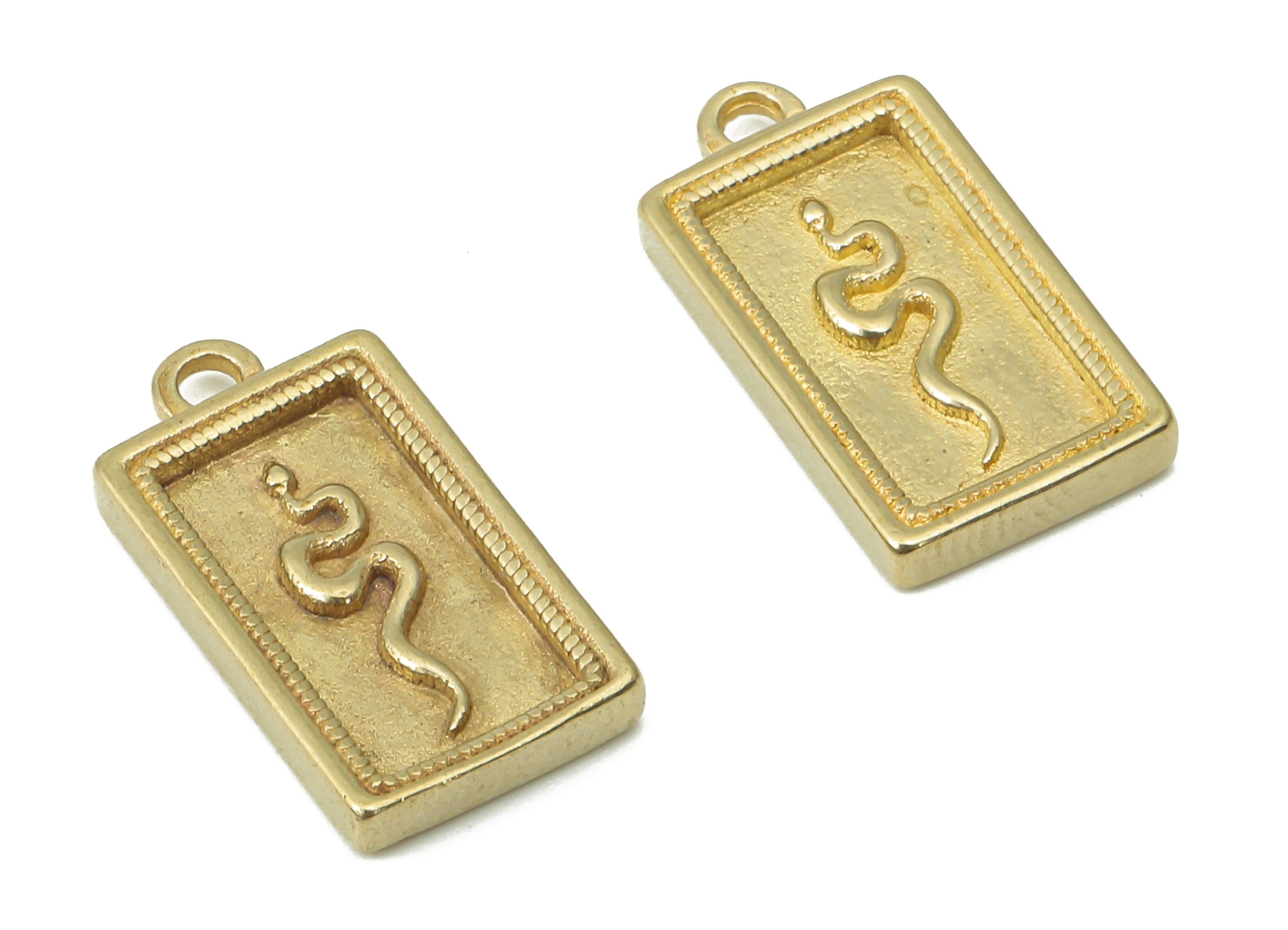Brass Rectangle Snake Earring Charms - Raw Brass Snake Rectangle Pendant - Earring Charms for Jewelry Making - 17x9.11x2.2mm - PP7426 - DOMEDBAZAAR