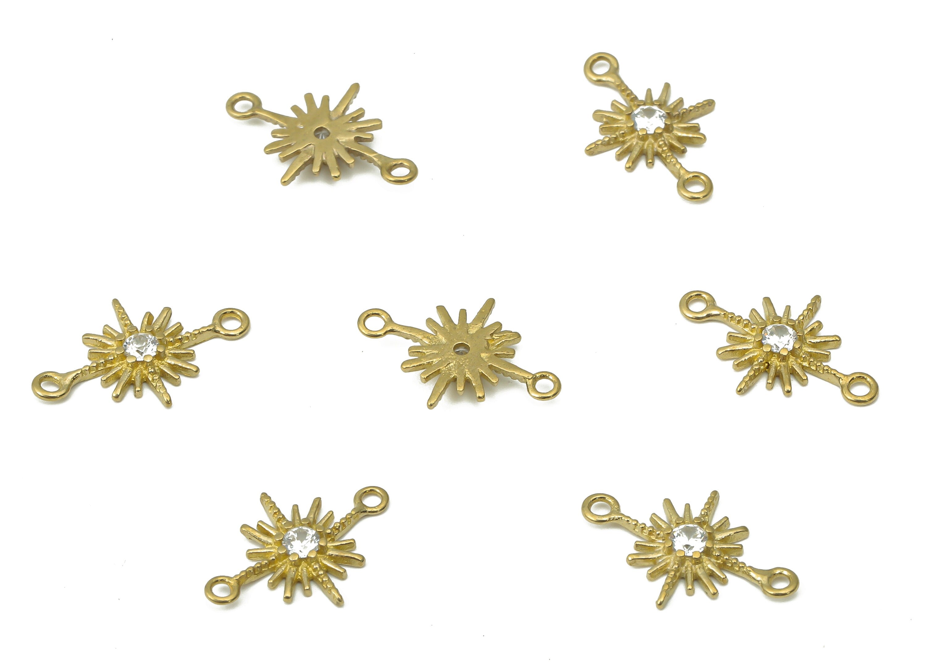Brass Plant Earring Connectors with Zircon - Raw Brass Star Charms and Pendant - Jewelry Making Supplies - 15.92x10.62x1.82mm - PP7423 - DOMEDBAZAAR