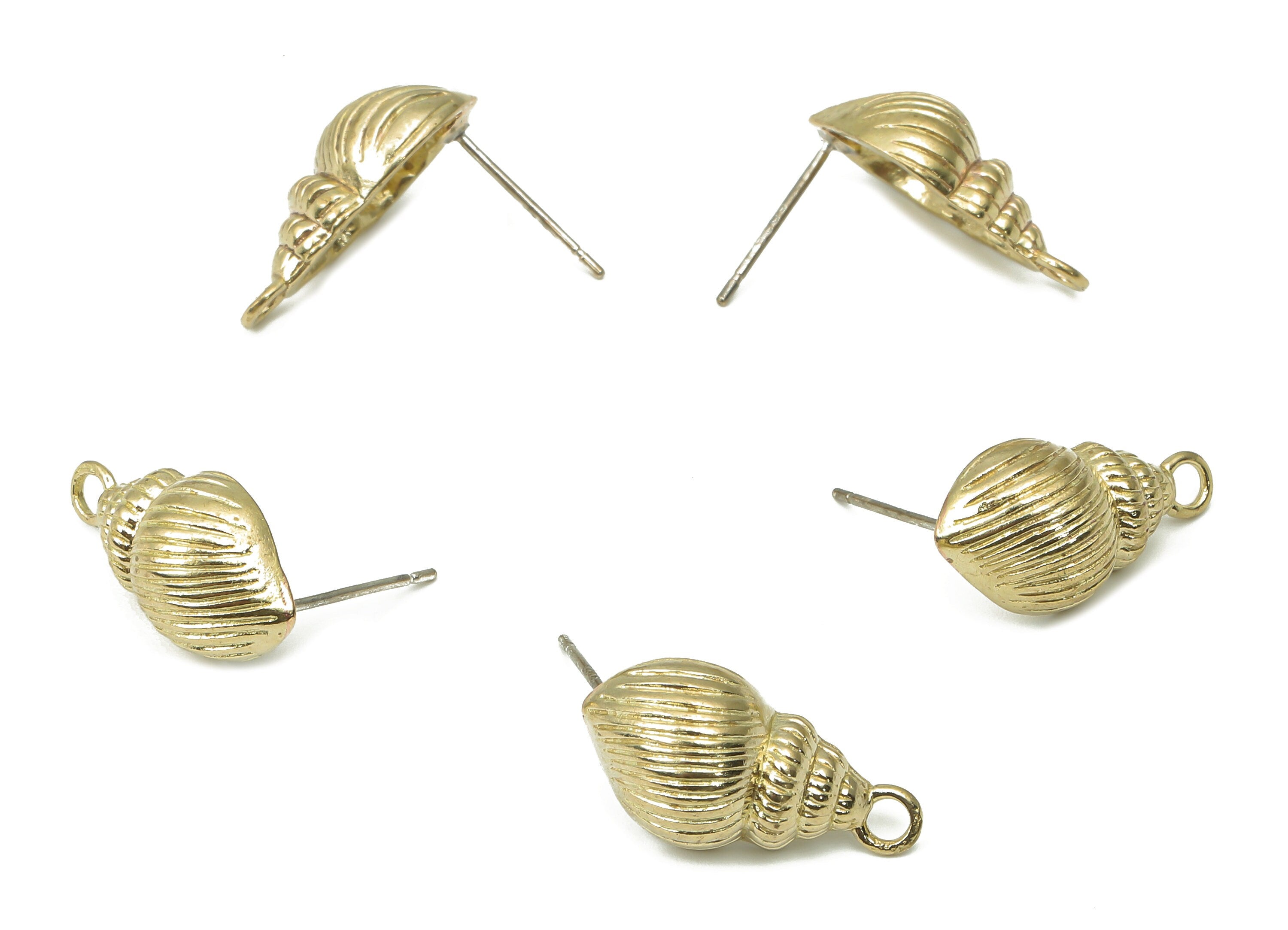 Brass Whelk Seashell Earring Stud - Raw Brass Conch Earring Post - Imitation Silver Stud - Jewelry Supplies - 19.26x9.94x1.24mm - PP7412 - DOMEDBAZAAR
