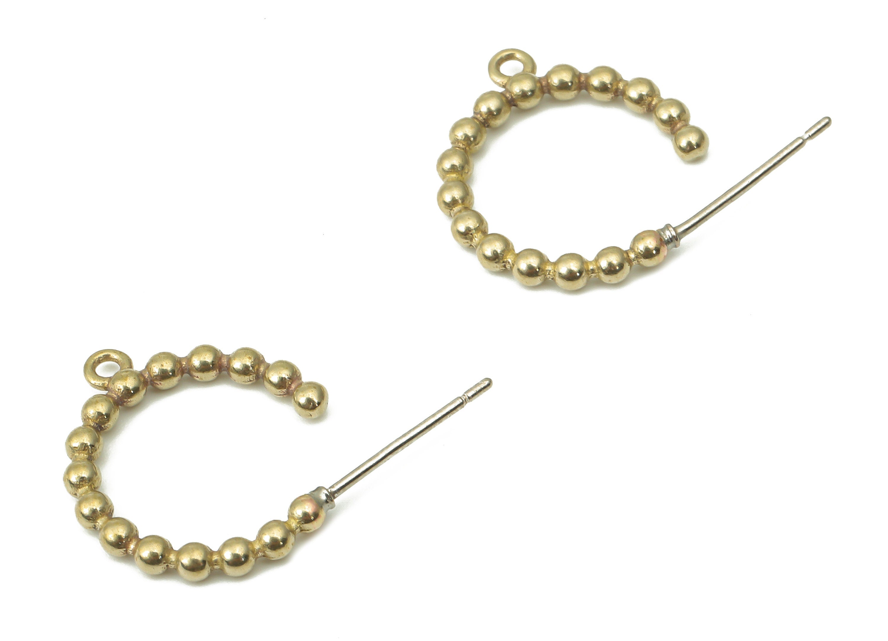 Brass C Beads Earring Stud with Loop - Raw Brass C Beads Earring Post - Open Hoop Stud - Imitation Silver Stud - 17.65x14.88x1.98mm - PP7415 - DOMEDBAZAAR