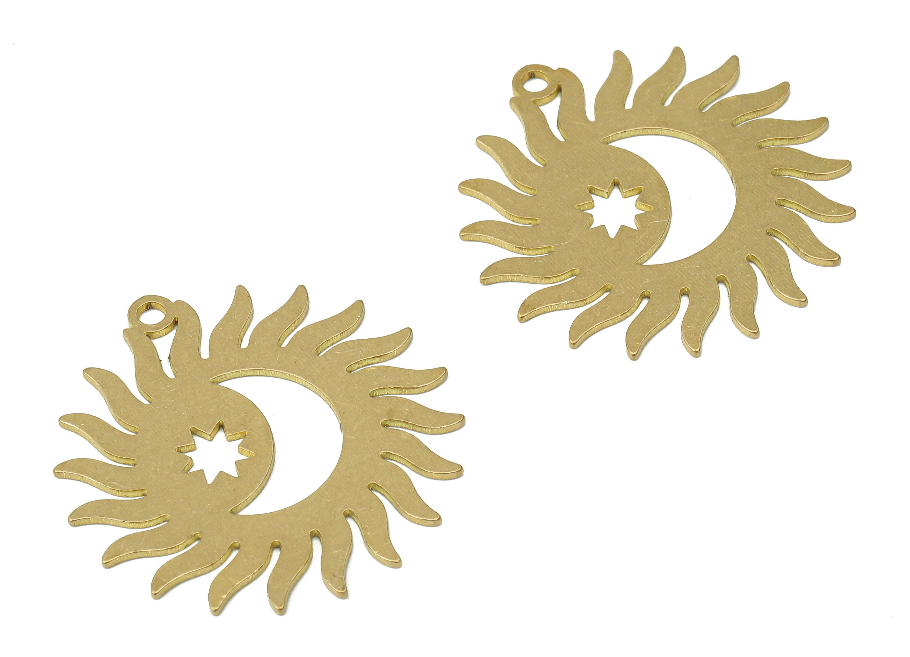 Brass Sun Crescent Plant Earring Charms - Raw Brass Star Moon Sun Pendant - DIY Jewelry Making Supplies - 31.82x30.22x0.76mm - PPA3996 - DOMEDBAZAAR