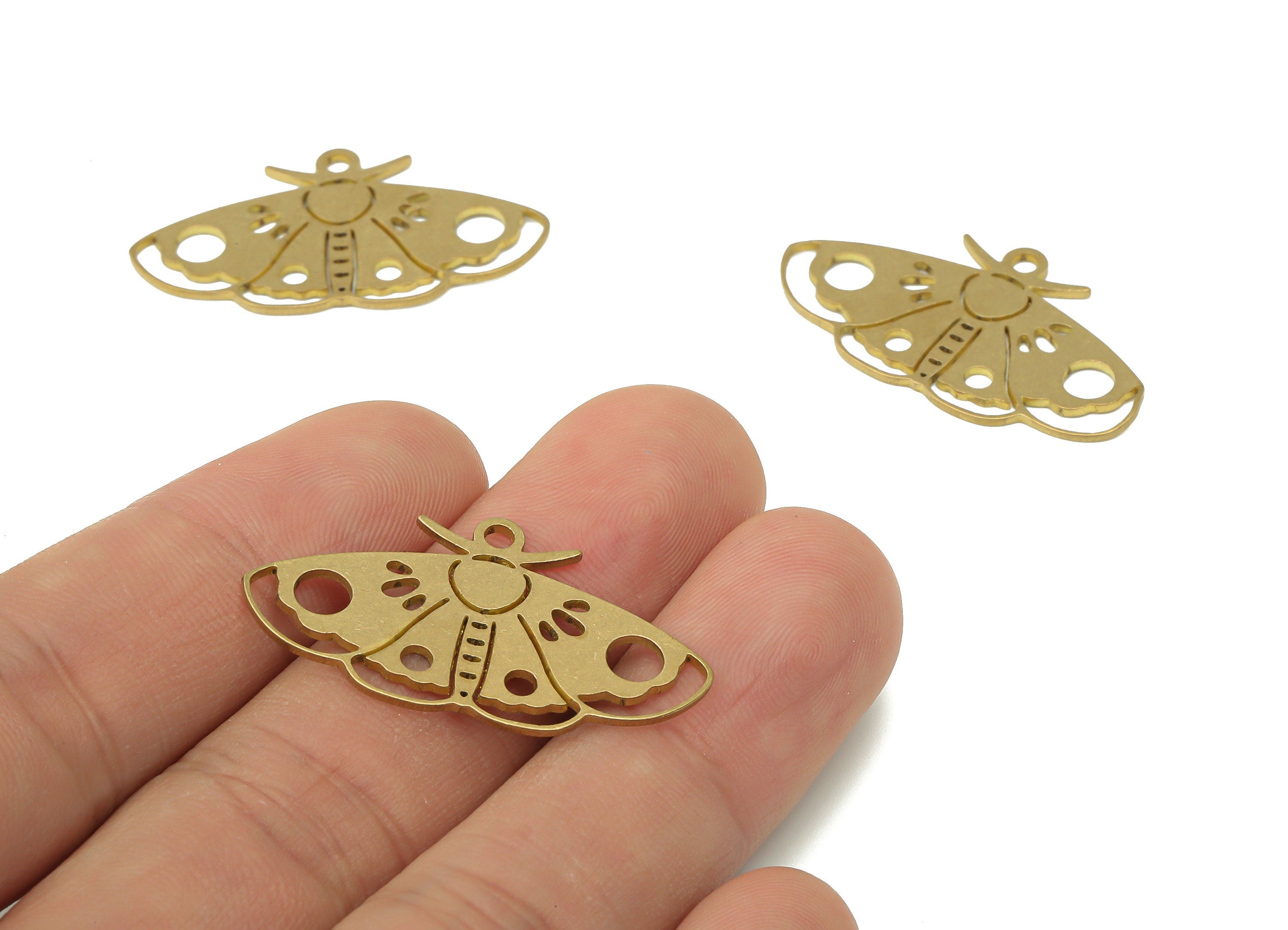 Brass Moth Earring Charms - Raw Brass Moth Pendant - Earring Charms for Jewelry Making - 34.73x18.94x0.86mm - PPA3801 - DOMEDBAZAAR