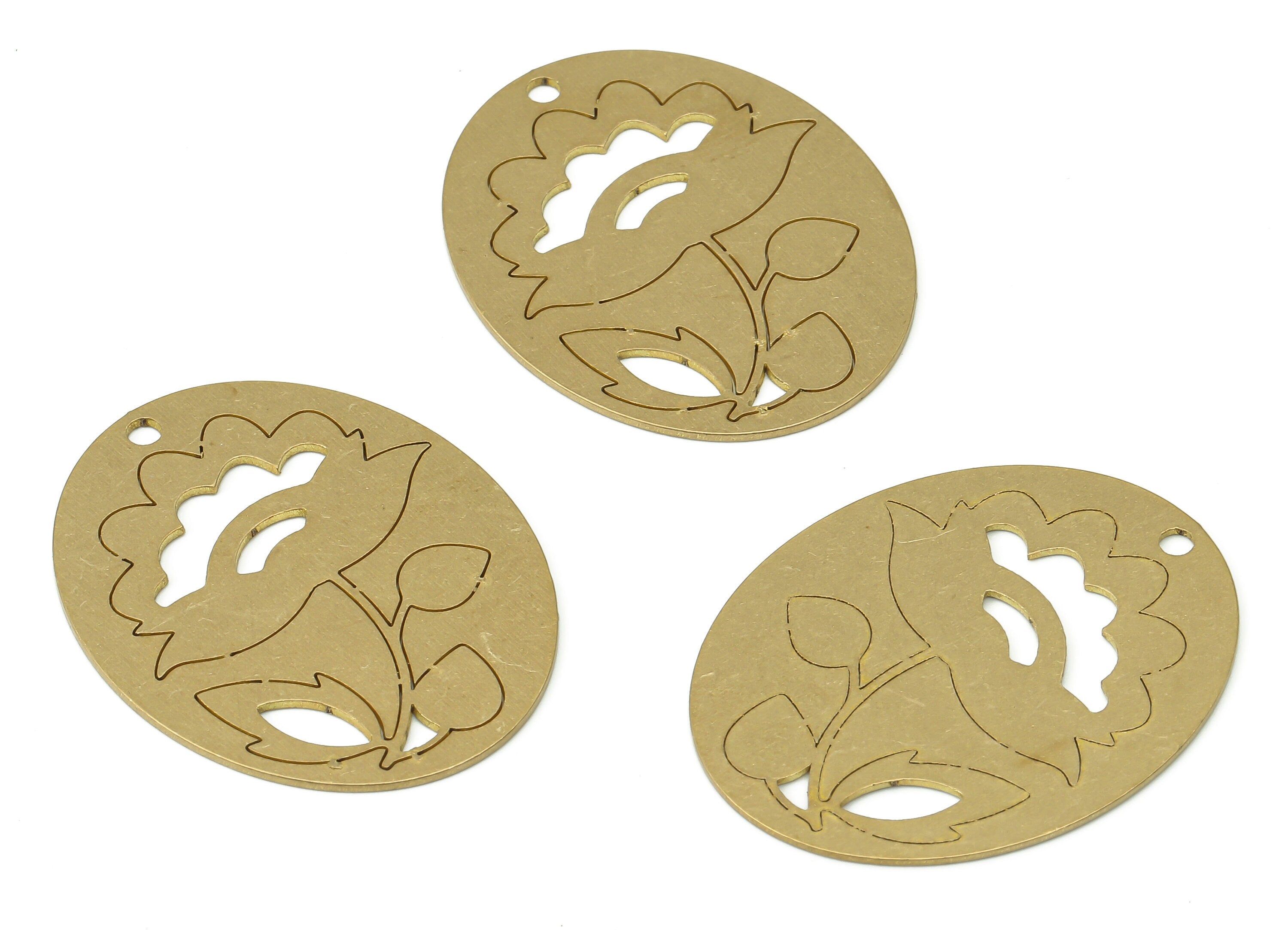 Brass Botanical Long Oval Flower Earring Charms - Raw Brass Abstract Leaves Oval Pendant - Jewelry Making - 34.85x27.74x0.69mm - PPA3154 - DOMEDBAZAAR