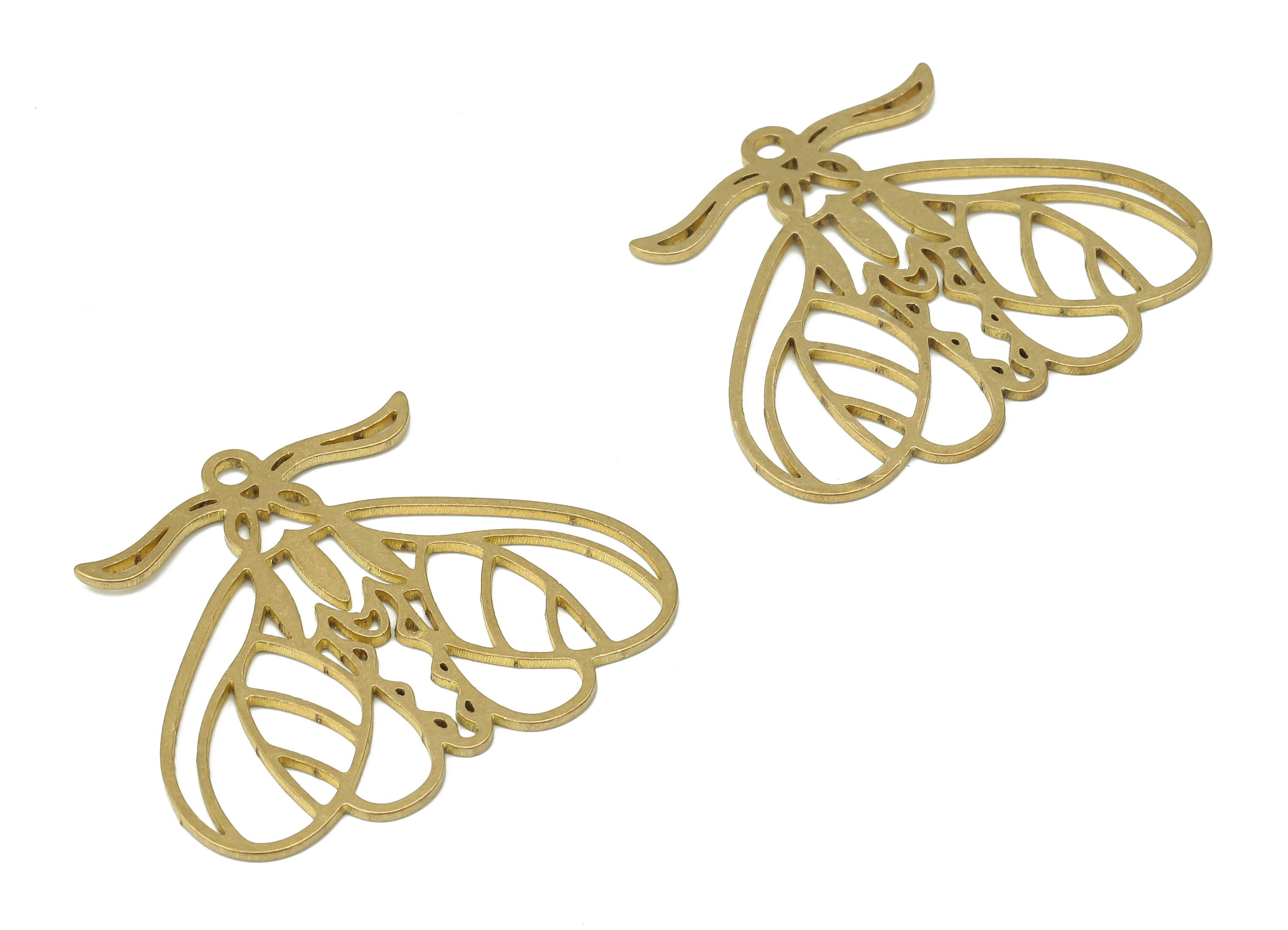 Brass Moth with Horn Earring Charms - Raw Brass Moth Pattern Pendant - Earring Charms for Jewelry Making - 35.74x30.88x0.84mm - PPA3823 - DOMEDBAZAAR