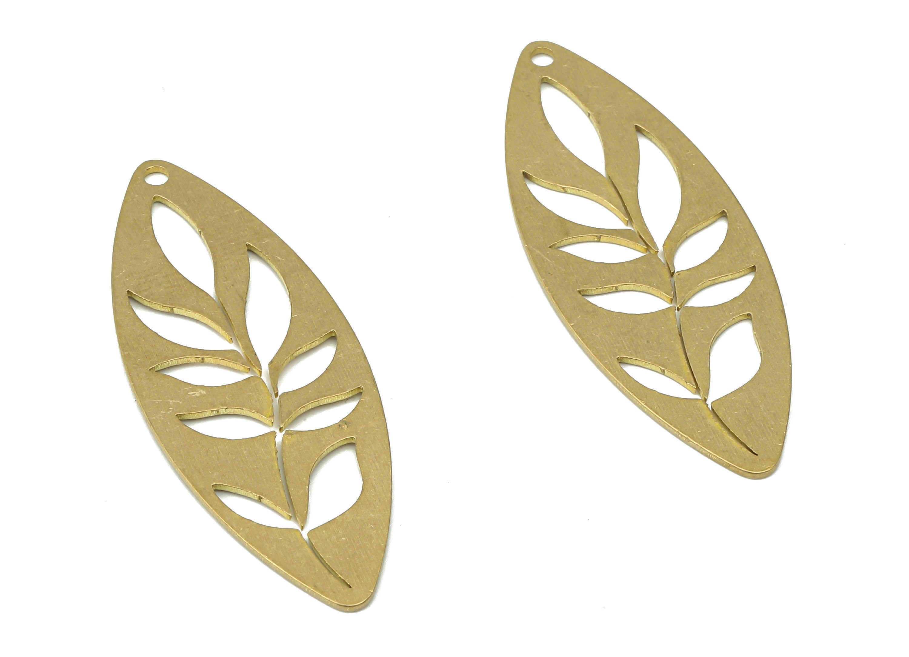 Brass Marquise Long Leaves Earring Charms - Raw Brass Leaf Pendant - Earring Charms for Jewelry Making - 37.84x14.3x0.7mm - PPA3527 - DOMEDBAZAAR