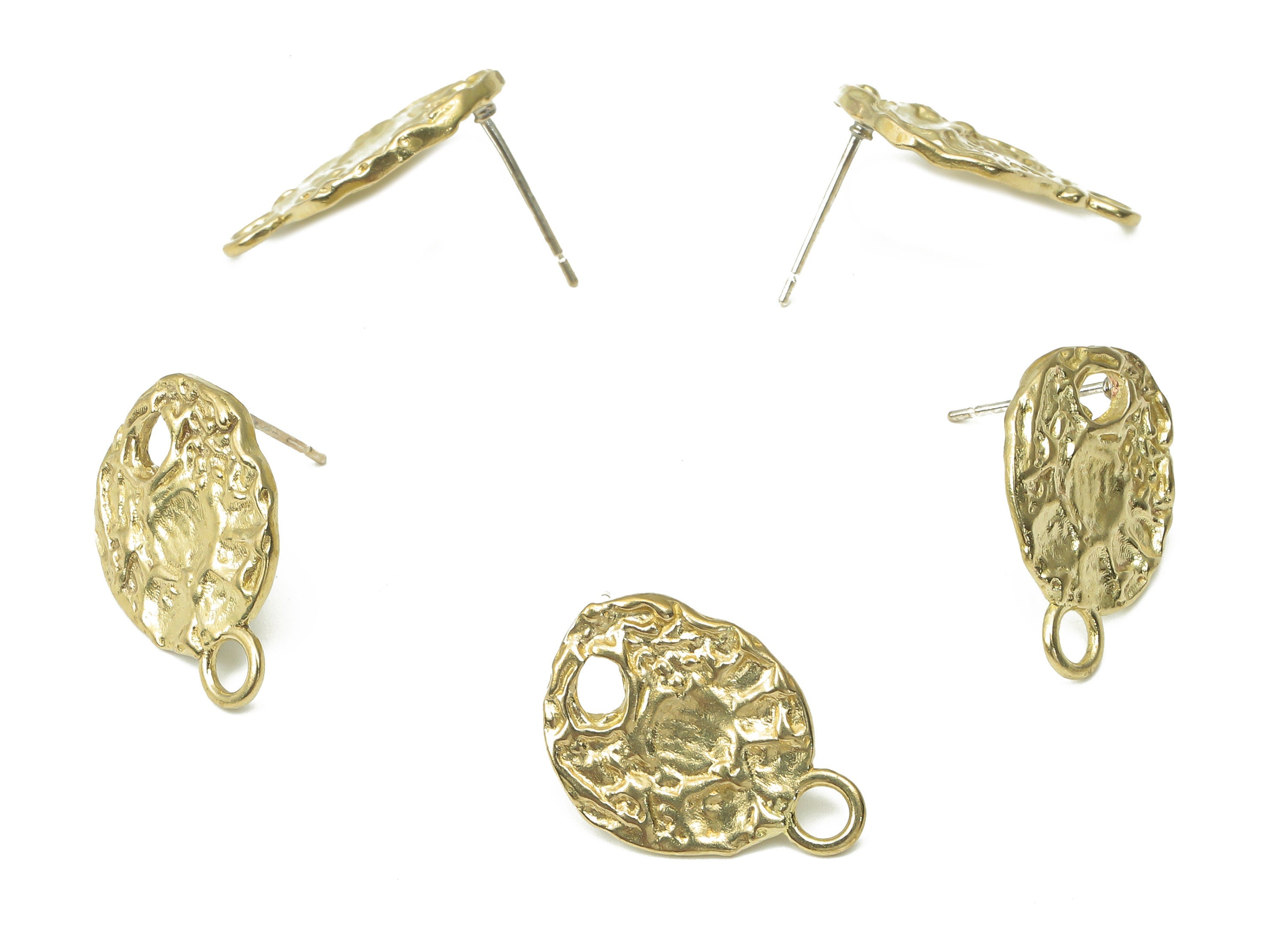 Brass Hammered Earring Stud - Raw Brass Irregular Earring Post - Imitation Silver Stud - Jewelry Supplies - 20.56x13.97x1.97mm - PP7411 - DOMEDBAZAAR