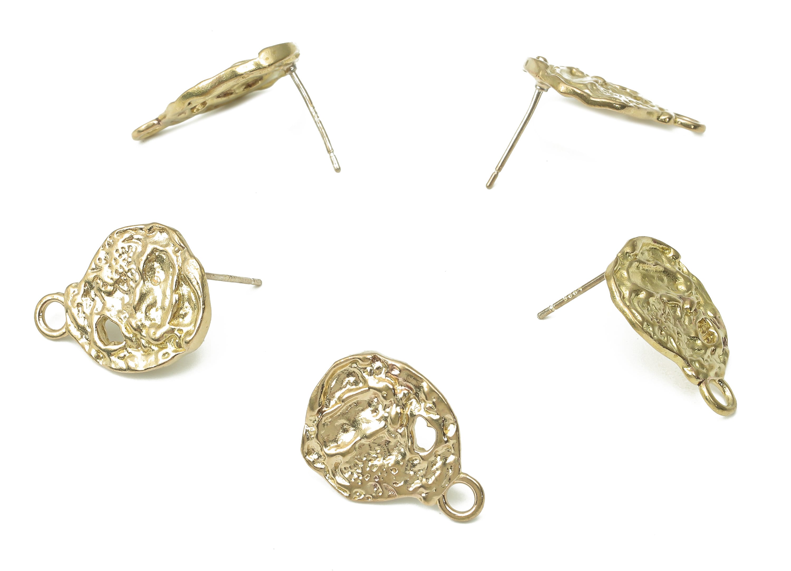 Brass Hammered Earring Stud - Raw Brass Irregular Earring Post - Imitation Silver Stud - Jewelry Supplies - 20.07x14.82x2.2mm - PP7414 - DOMEDBAZAAR