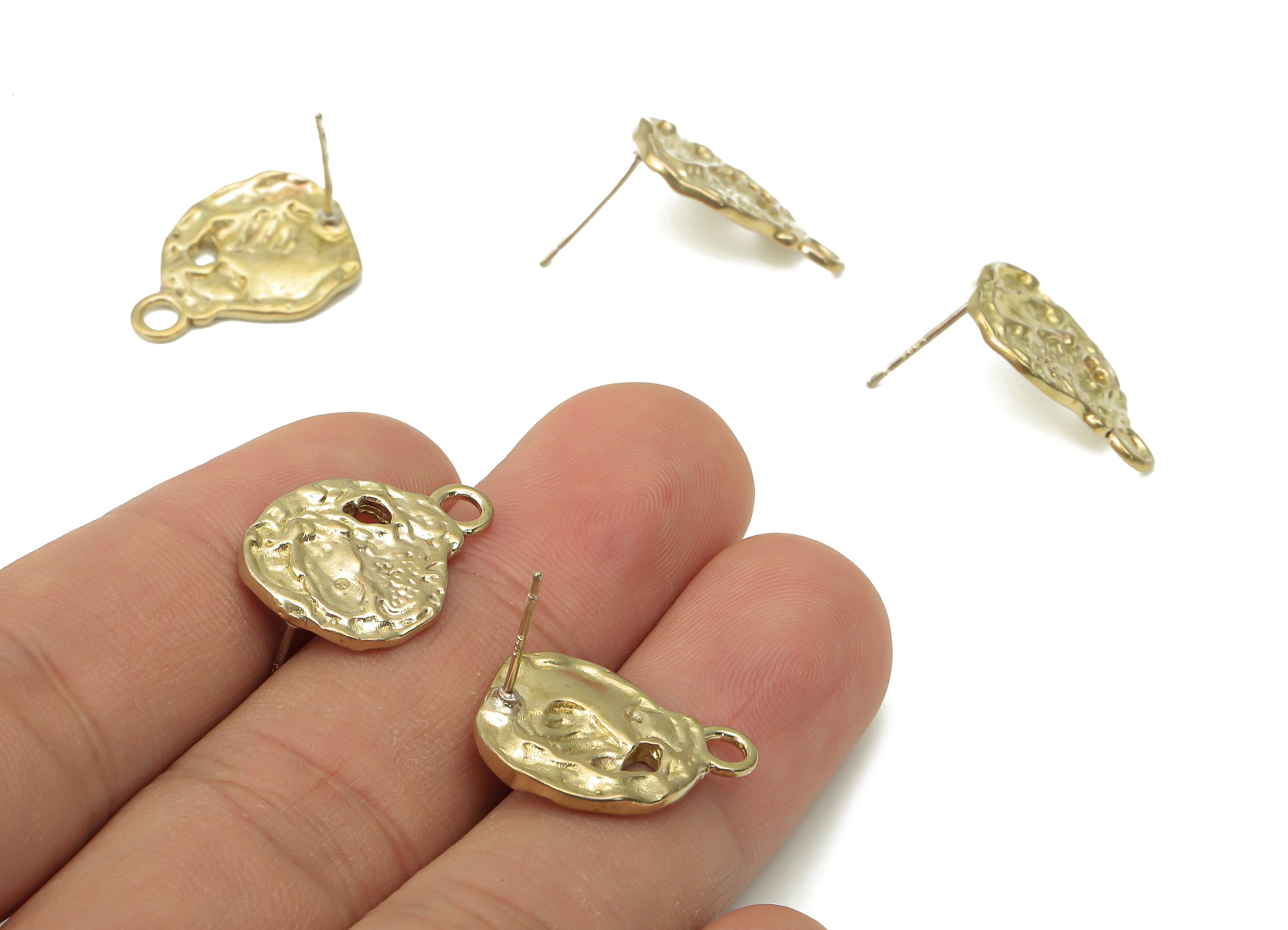 Brass Hammered Earring Stud - Raw Brass Irregular Earring Post - Imitation Silver Stud - Jewelry Supplies - 20.07x14.82x2.2mm - PP7414 - DOMEDBAZAAR