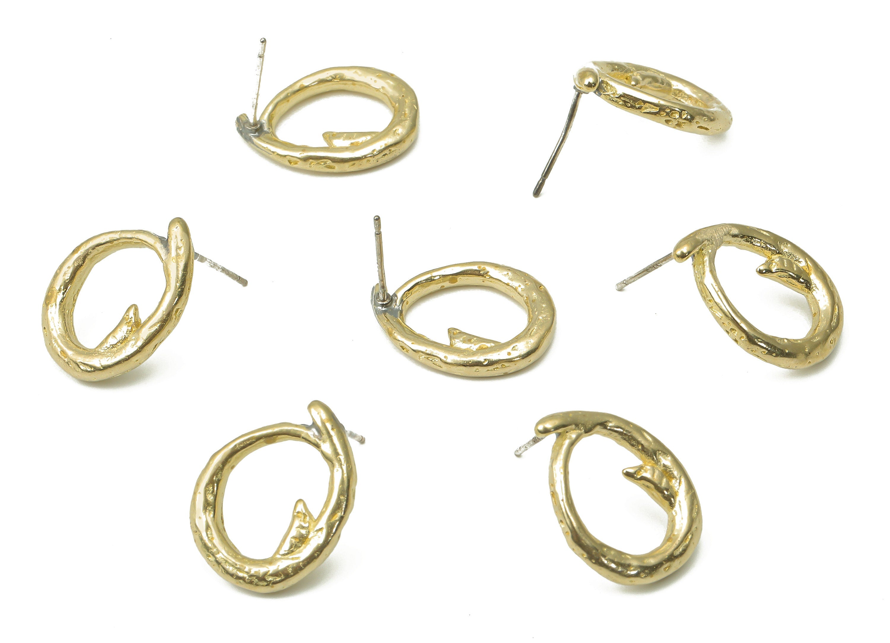 Brass Round Branch Earring Stud - Raw Brass Circle Earring Post - Imitation Silver Stud - Jewelry Supplies - 18.04x2.38x2.37mm - PP7410 - DOMEDBAZAAR