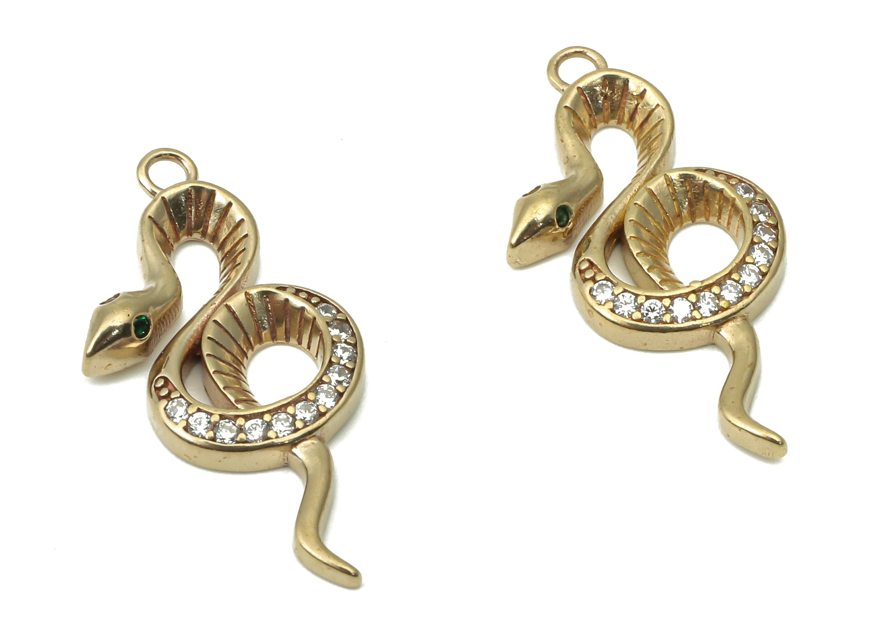 Brass Snake Earring Charms with Zircons - Raw Brass Snake Pendant - Earring Charms for Jewelry Making - 26.06x11.6x2mm - PP7428 - DOMEDBAZAAR