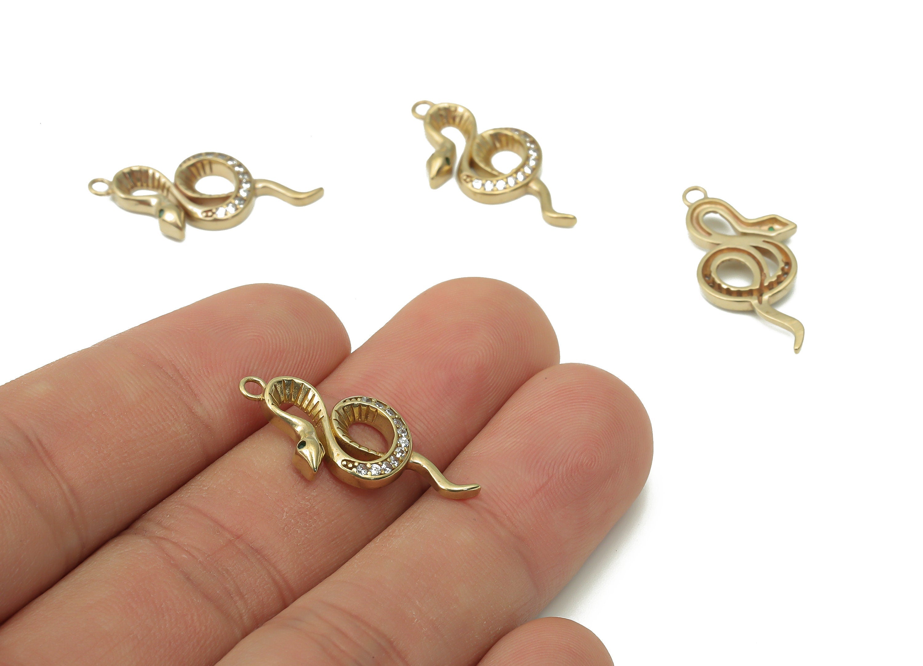 Brass Snake Earring Charms with Zircons - Raw Brass Snake Pendant - Earring Charms for Jewelry Making - 26.06x11.6x2mm - PP7428 - DOMEDBAZAAR