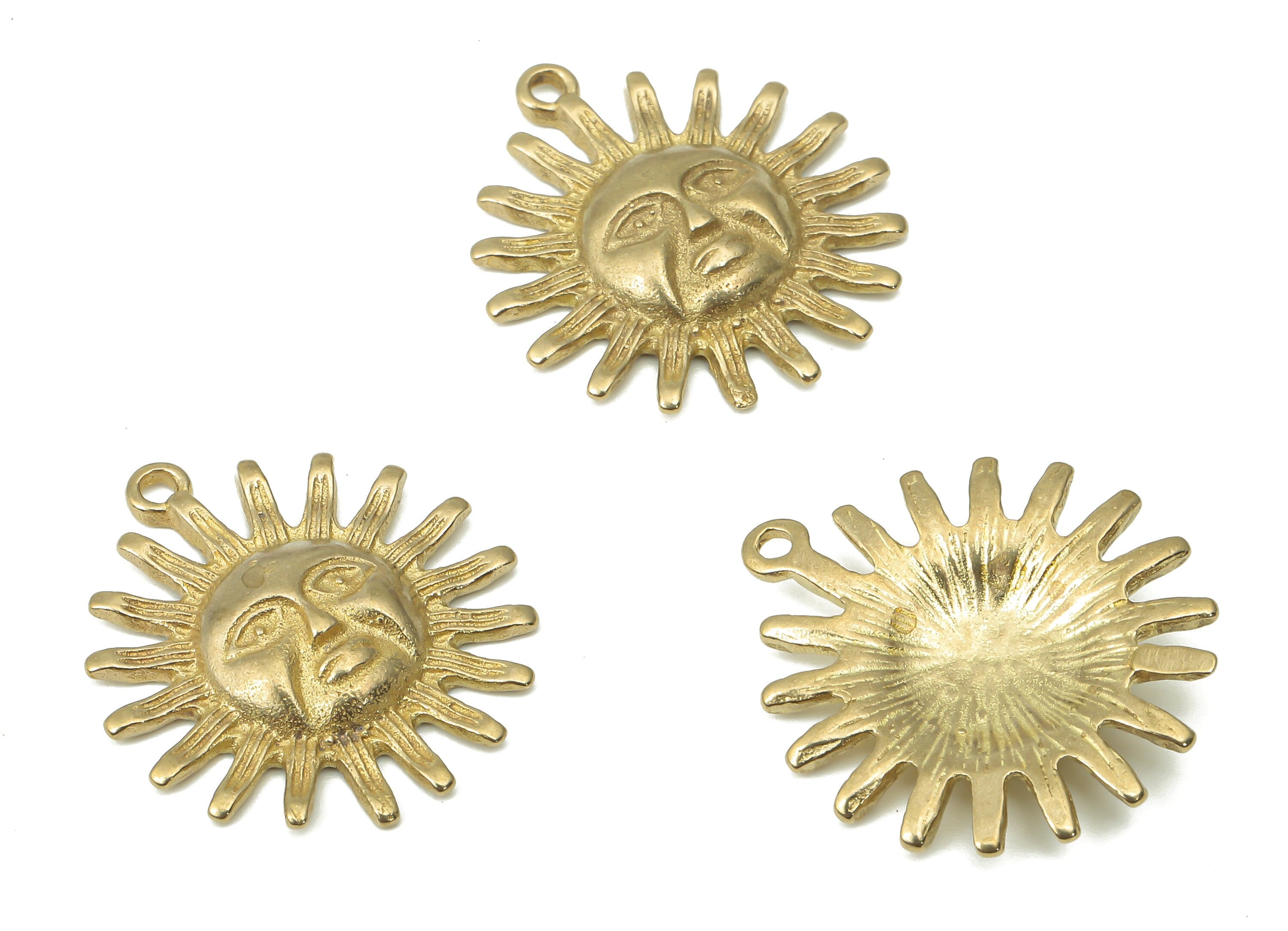 Brass Sunshine Face Earring Charms - Raw Brass Sun Face Pendant - Earring Charms for Jewelry Making - 21.76x19.48x1.45mm - PP7453 - DOMEDBAZAAR