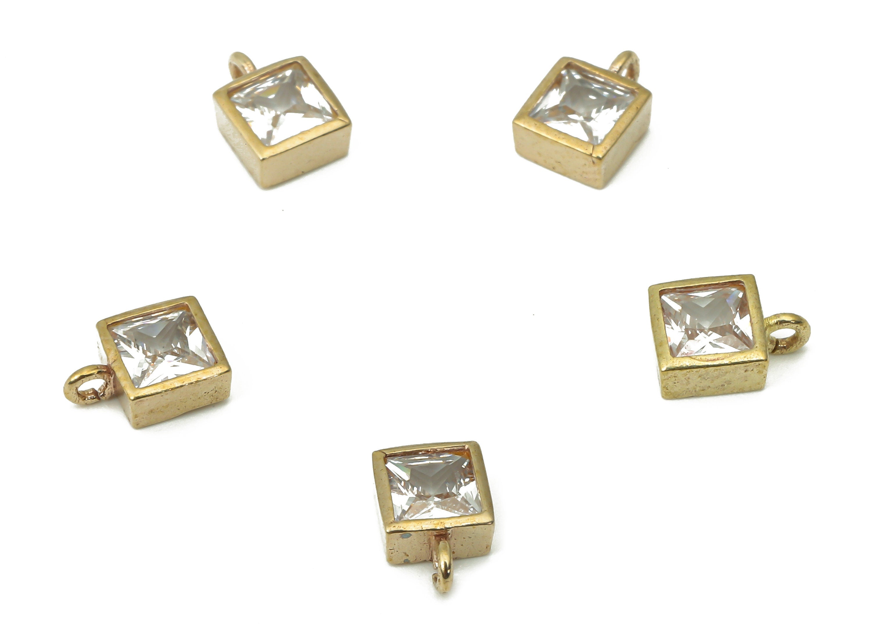 Brass Mini Square Earring Charms with Zircon - Raw Brass Mini Square Pendant - Earring Charms for Jewelry Making - 7.23x5.08x2.8mm - PP7424 - DOMEDBAZAAR