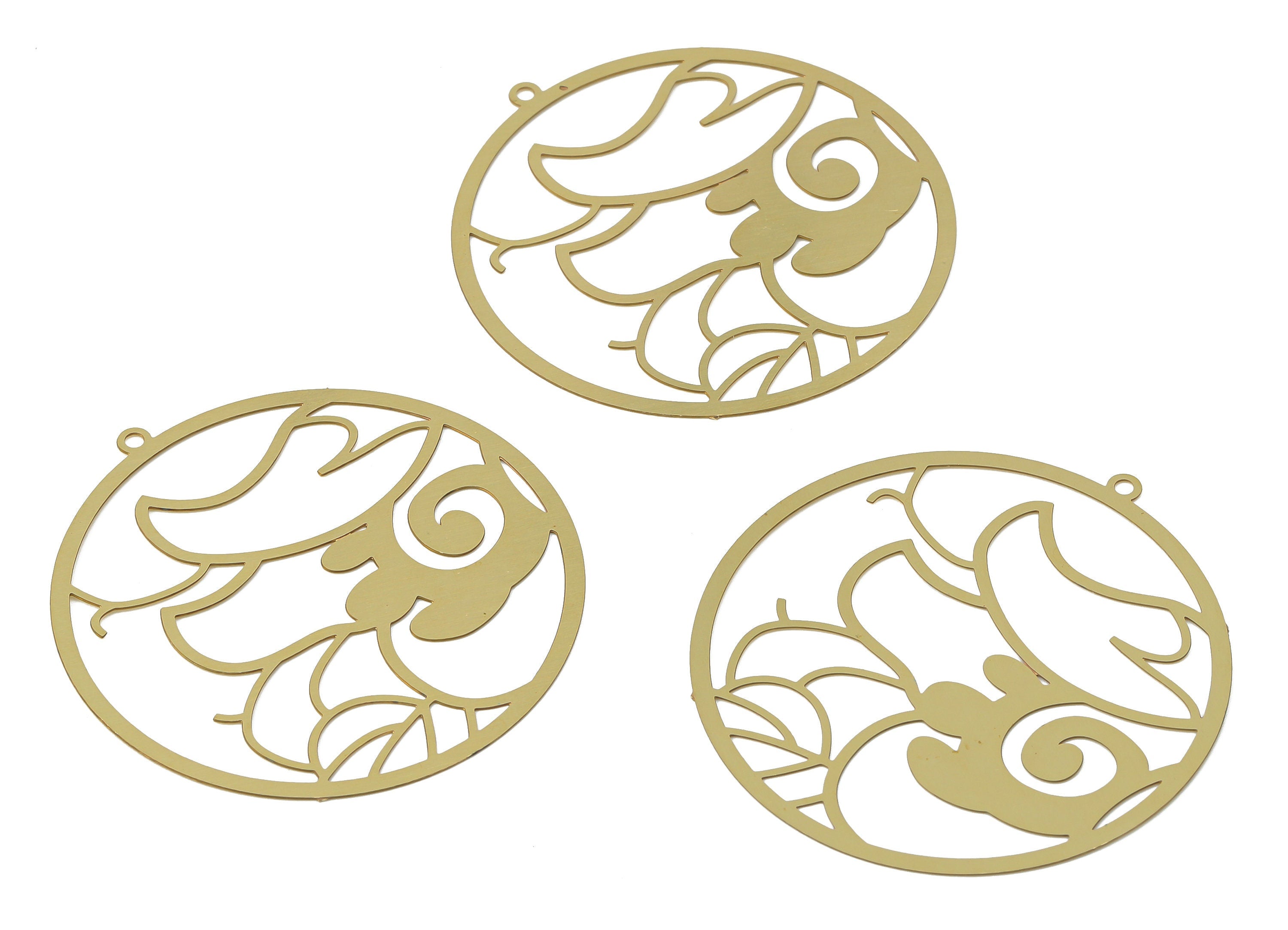 Brass Mountain Round Earring Charms - Raw Brass Leaves Circle Abstract Leafs Pendant - Jewelry Making Supplies - 42x40x0.24mm - JJB7057 - DOMEDBAZAAR