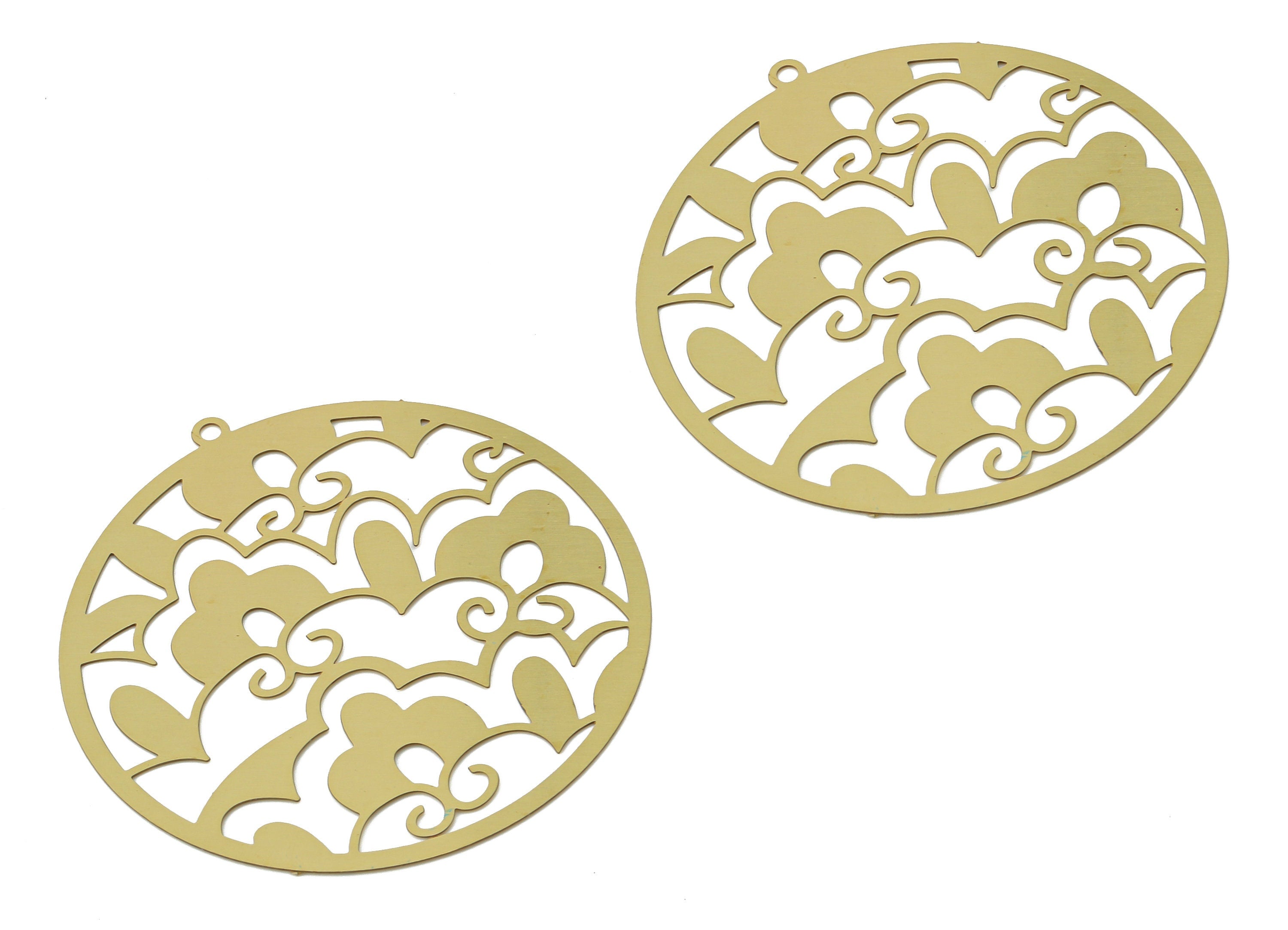 Brass Pattern Round Earring Charms - Raw Brass Abstract Circle Pendant - Jewelry Making Supplies - 42x40x0.27mm - JJB7058 - DOMEDBAZAAR