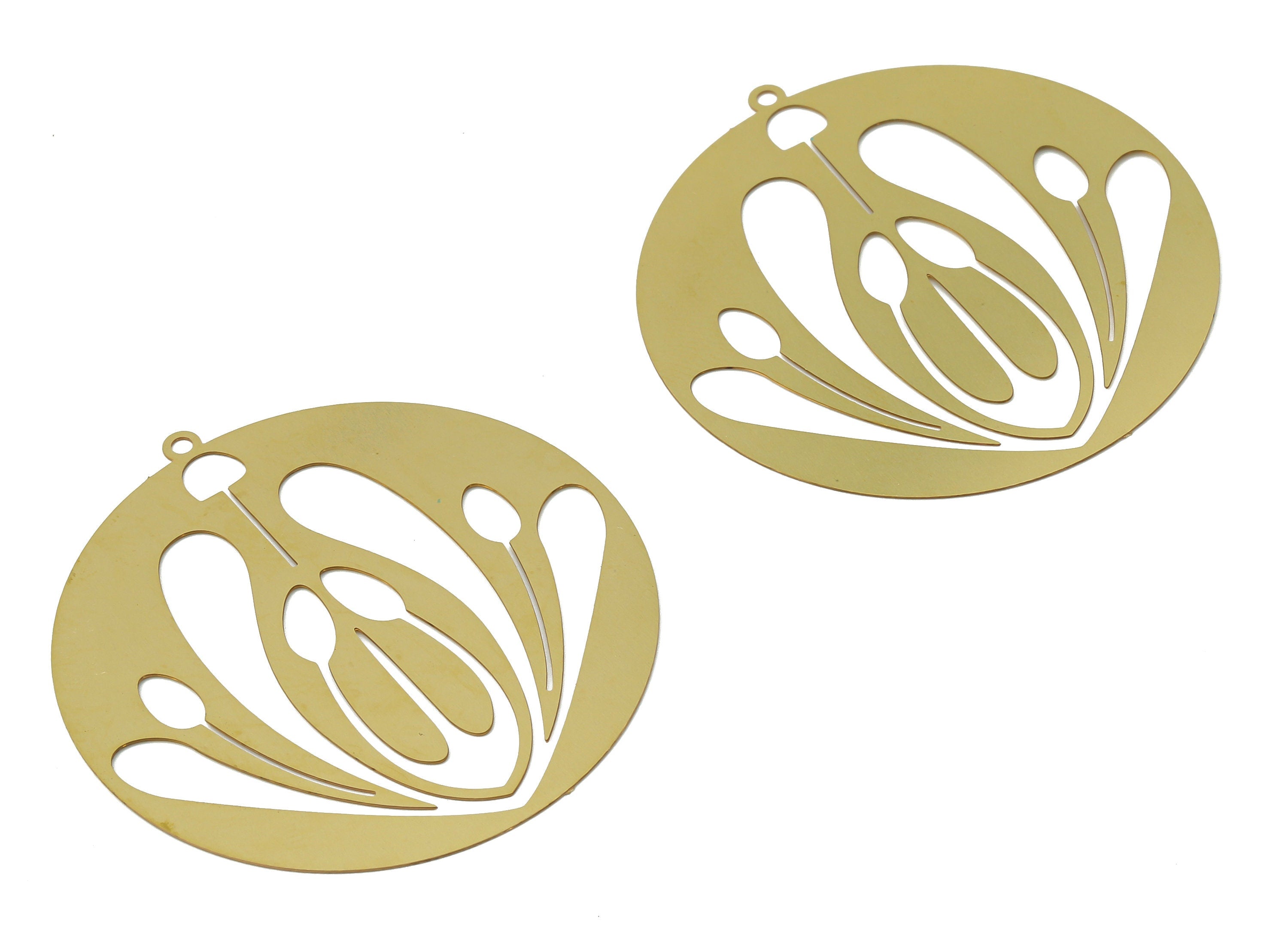 Brass Lotus Round Earring Charms - Raw Brass Abstract Flower Circle Pendant - Earring Charms for Jewelry Making - 42x40x0.27mm - JJB7053 - DOMEDBAZAAR