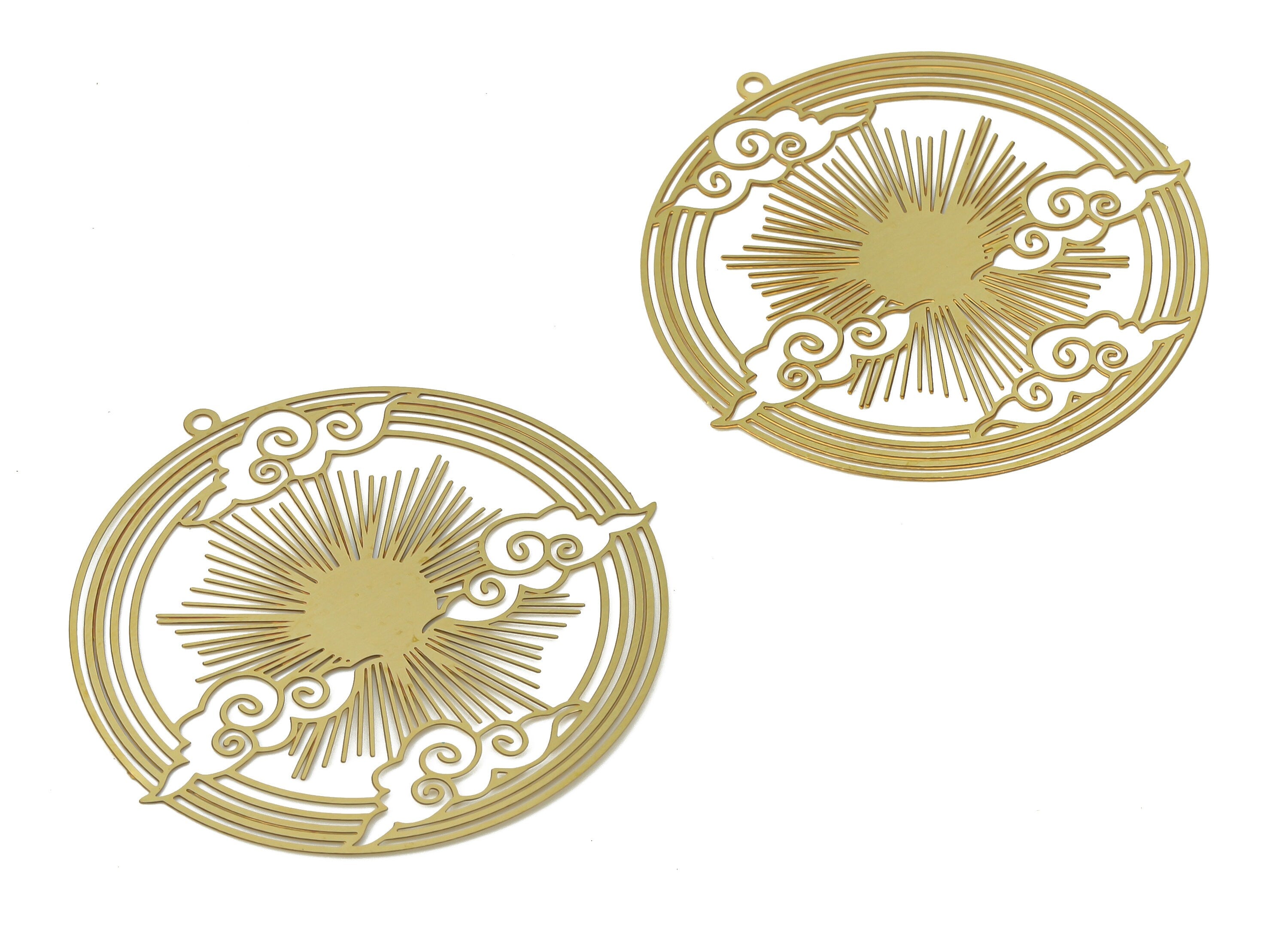 Brass Round Cloud Earring Charms - Raw Brass Sun Circle Pendant - Earring Charms for Jewelry Making - 46.67x46.24x0.27mm - JJB7047 - DOMEDBAZAAR