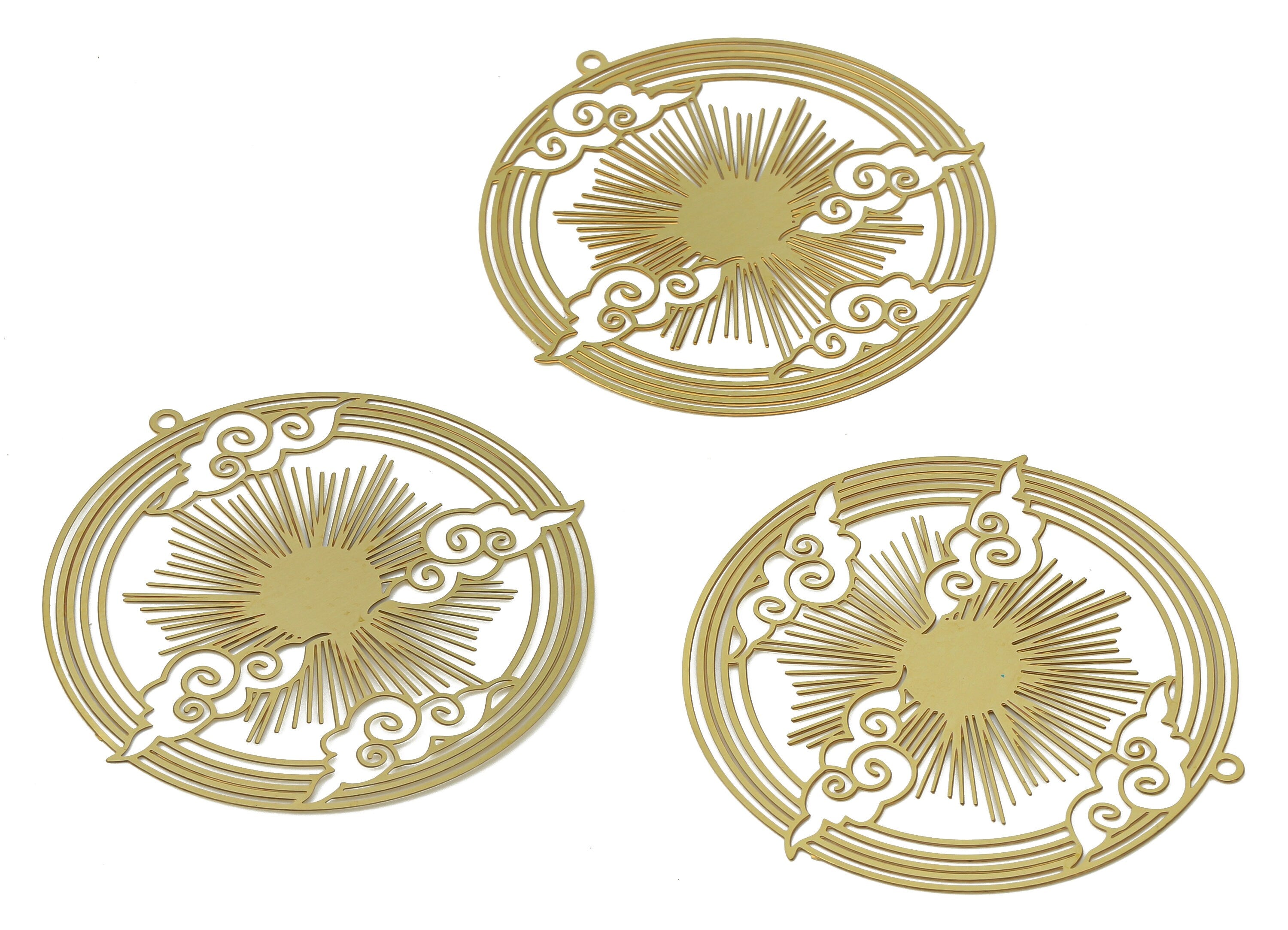 Brass Round Cloud Earring Charms - Raw Brass Sun Circle Pendant - Earring Charms for Jewelry Making - 46.67x46.24x0.27mm - JJB7047 - DOMEDBAZAAR