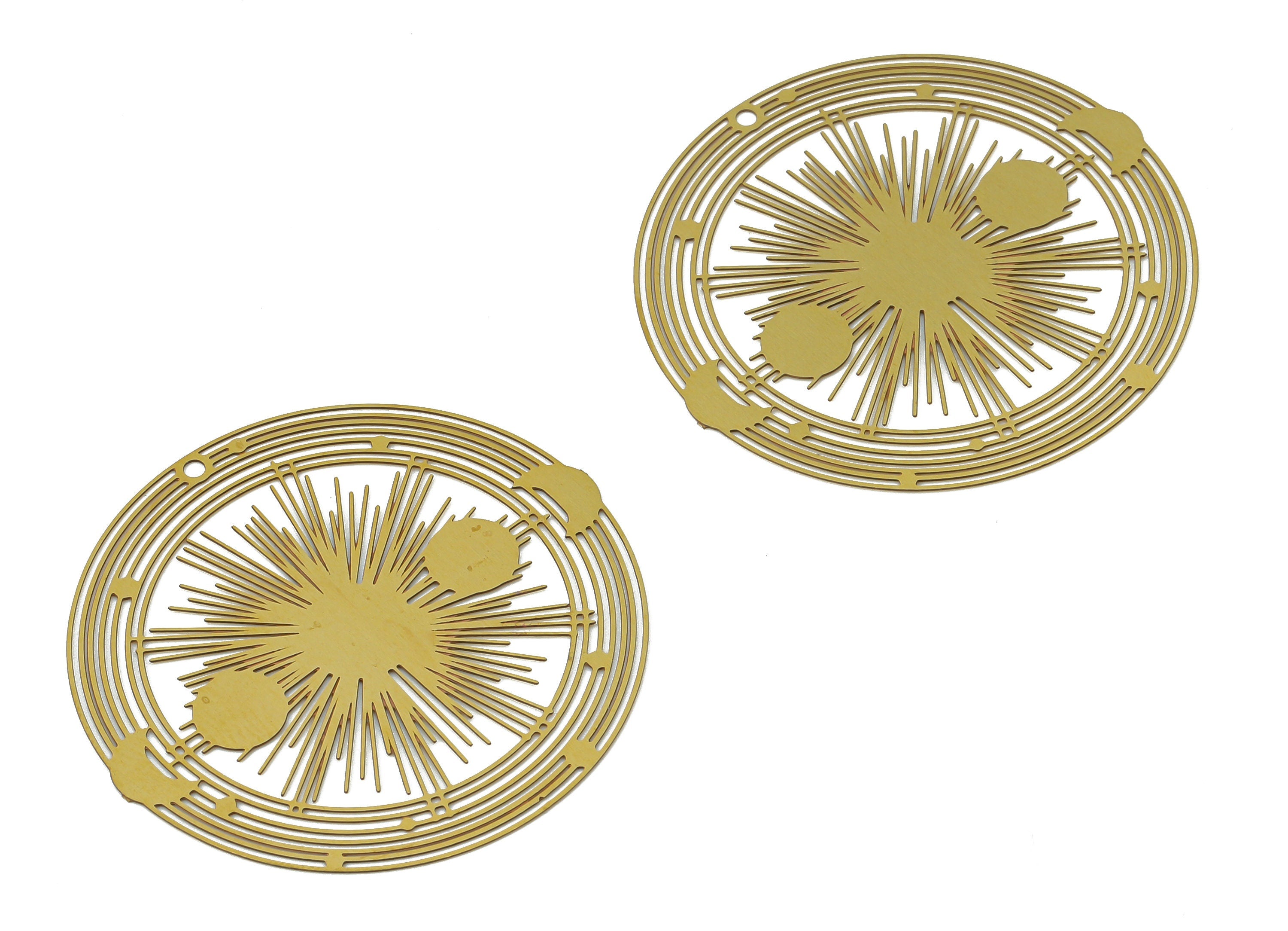 Brass Round Universe Crescent Earring Charms - Raw Brass Sun Moon Circle Pendant - Phases of The Moon Charm - 36.07x36.07x0.29mm - JJB7049 - DOMEDBAZAAR