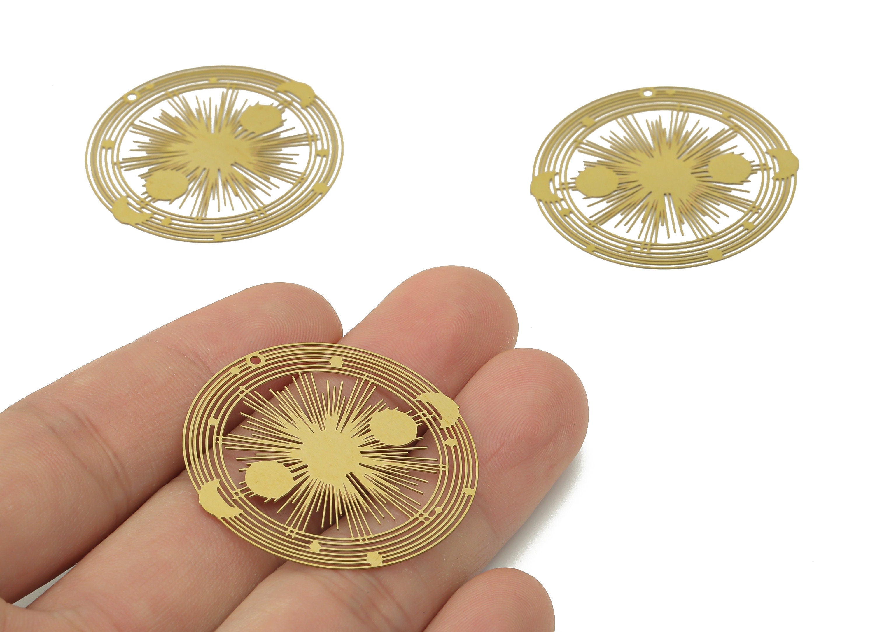 Brass Round Universe Crescent Earring Charms - Raw Brass Sun Moon Circle Pendant - Phases of The Moon Charm - 36.07x36.07x0.29mm - JJB7049 - DOMEDBAZAAR