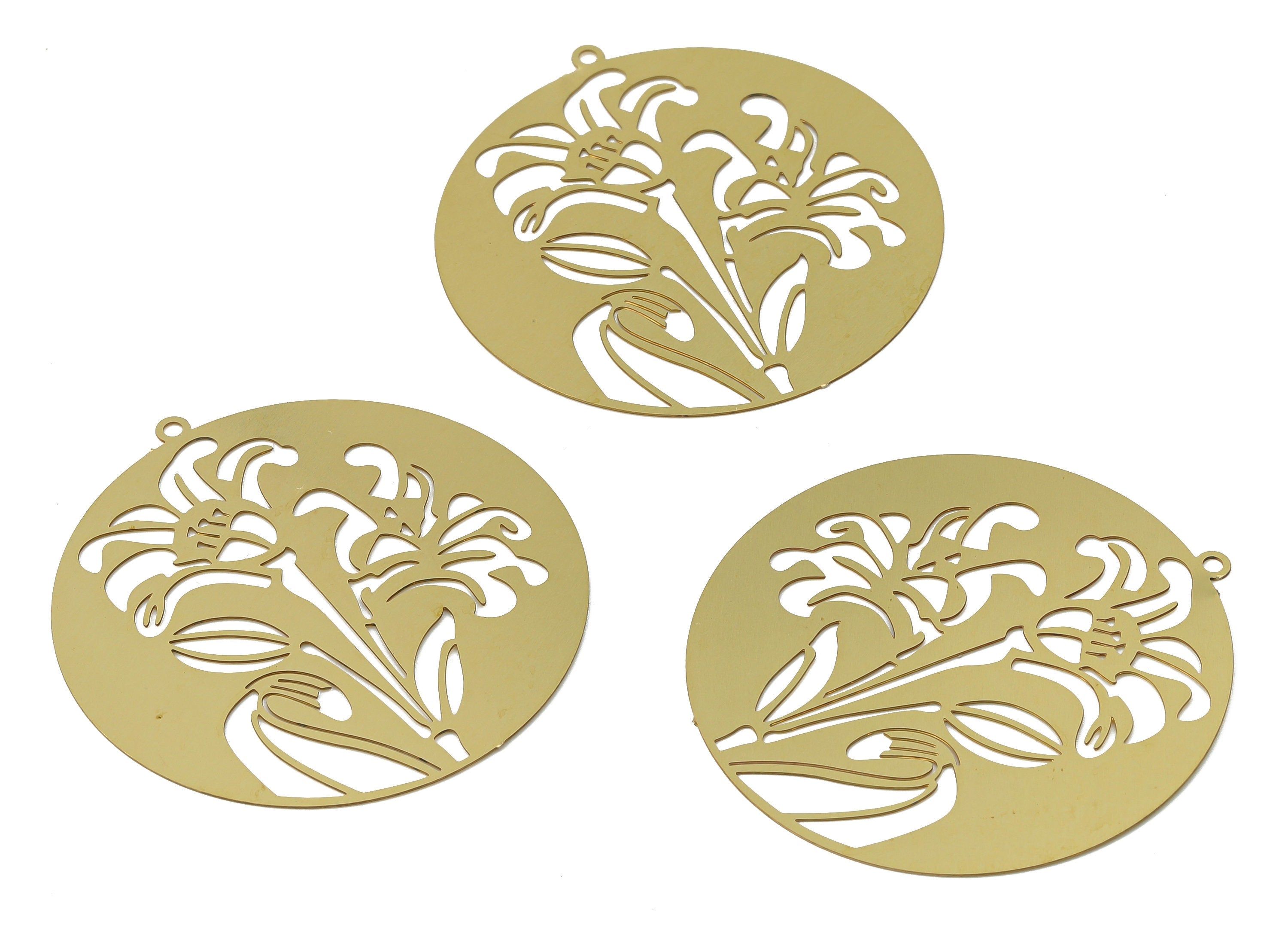 Brass Round Branch Botanical Flowers Earring Charms - Raw Brass Leaves Circle Pendant - Jewelry Making Supplies - 42.1x40x0.28mm - JJB7054 - DOMEDBAZAAR