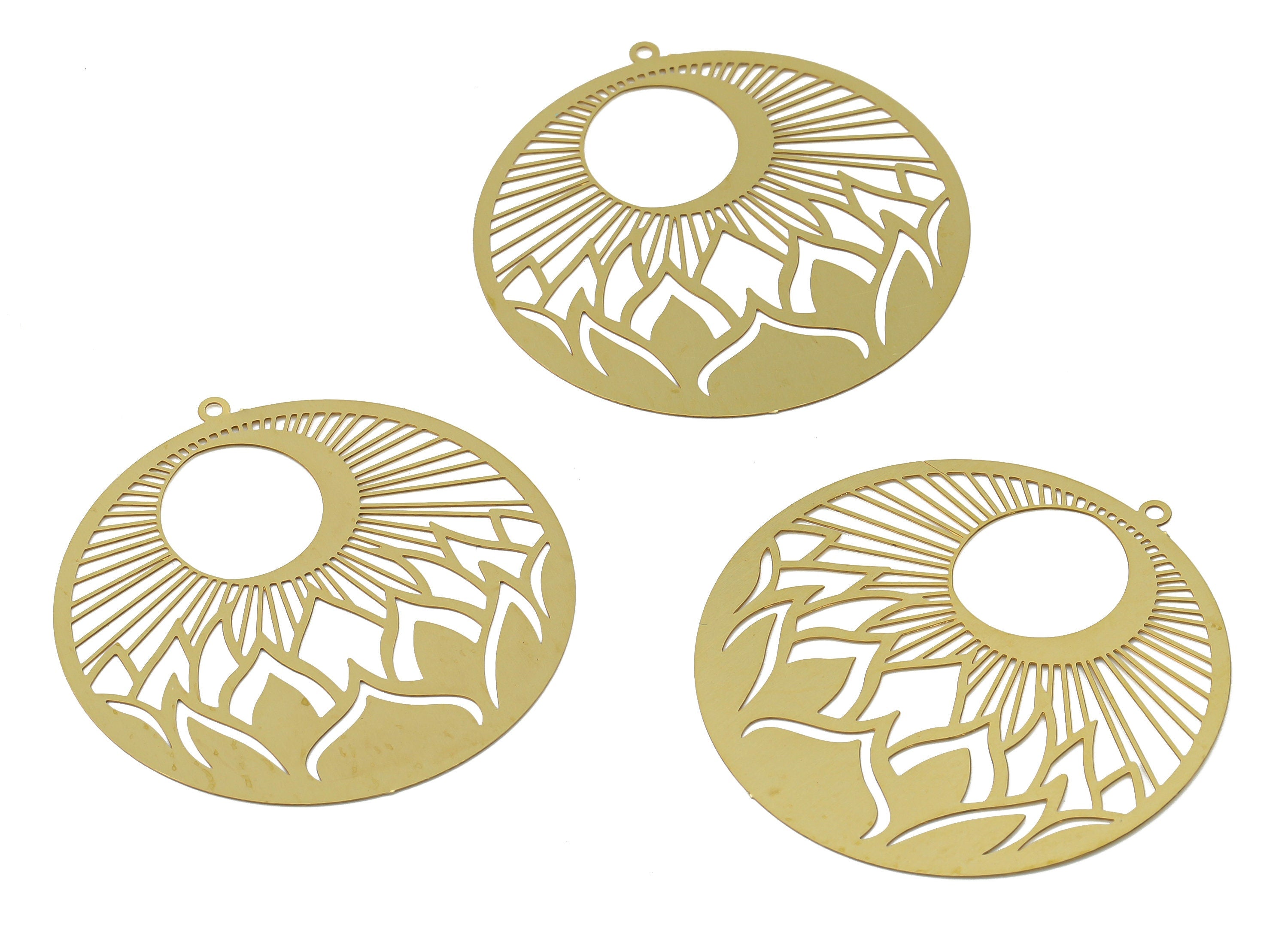 Brass Round Sun on Tree Earring Charms - Raw Brass Sun Leaf Circle Pendant - Jewelry Making Supplies - 44.84x42.63x0.24mm - JJB7051 - DOMEDBAZAAR