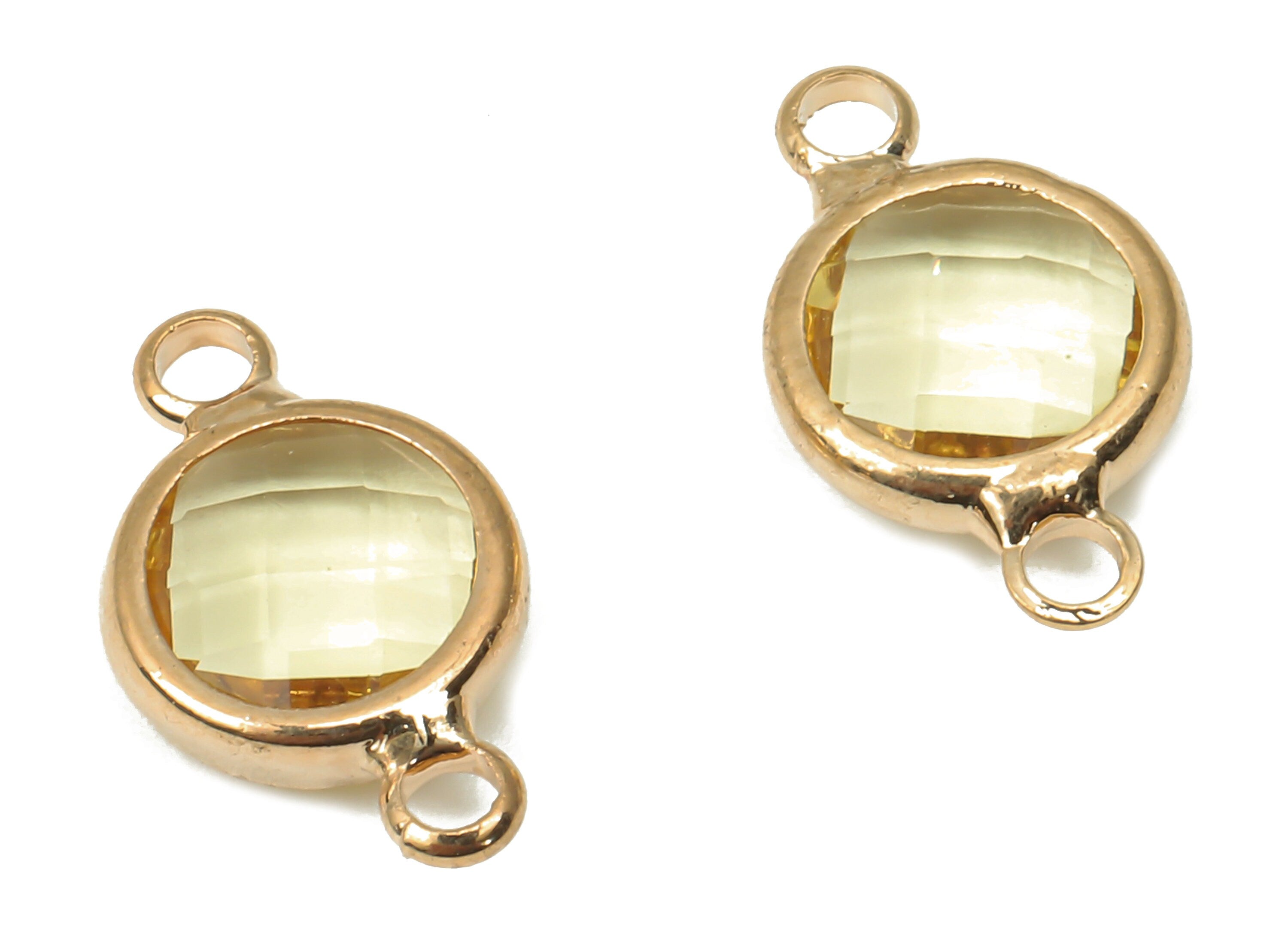 Glass Round Earring Connectors - Yellow Brass Circle Bracelet Connector - Gold Tone Plated Brass - Faceted Glass - 14.4x8.7x3.28mm - GS1138F - DOMEDBAZAAR