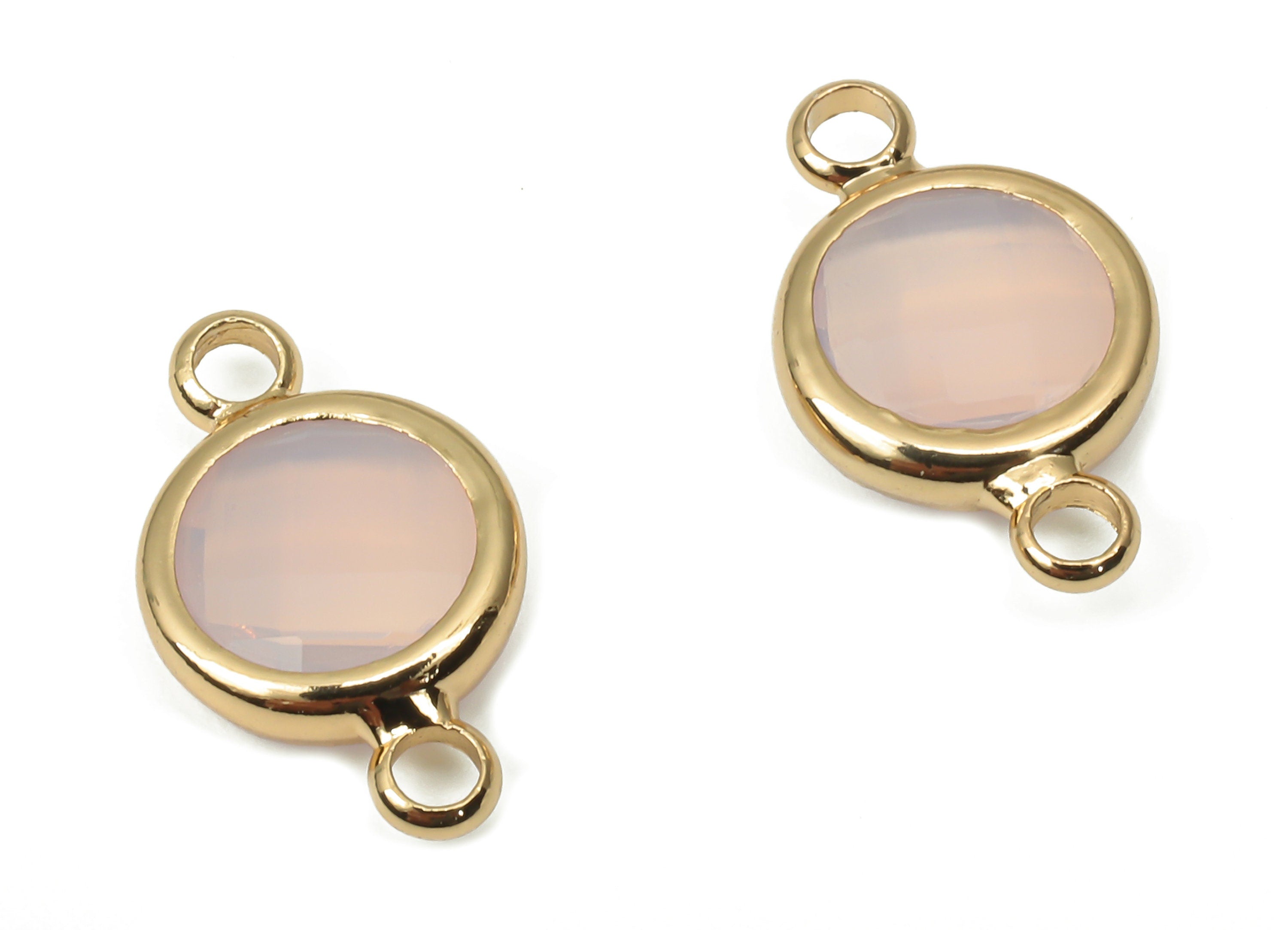 Glass Round Earring Connectors - Brass Circle Bracelet Connector - Gold Tone Plated Brass - Faceted Pink Glass - 14.4x8.7x3.2mm - GS1138D - DOMEDBAZAAR