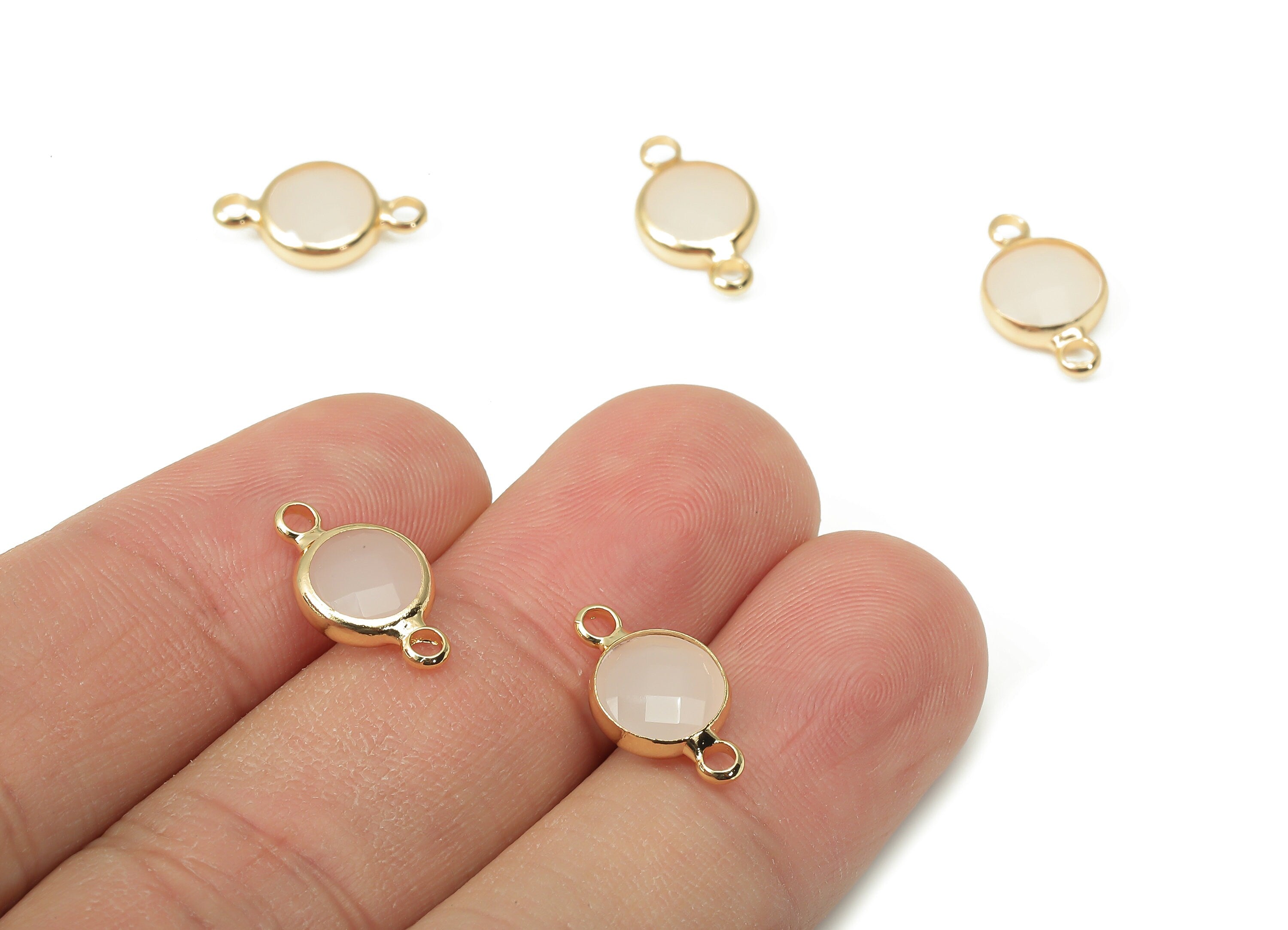 Glass Round Earring Connectors - Pink Brass Circle Bracelet Connector - Gold Tone Plated Brass - Faceted Glass - 14.4x8.7x3.28mm - GS1138E - DOMEDBAZAAR
