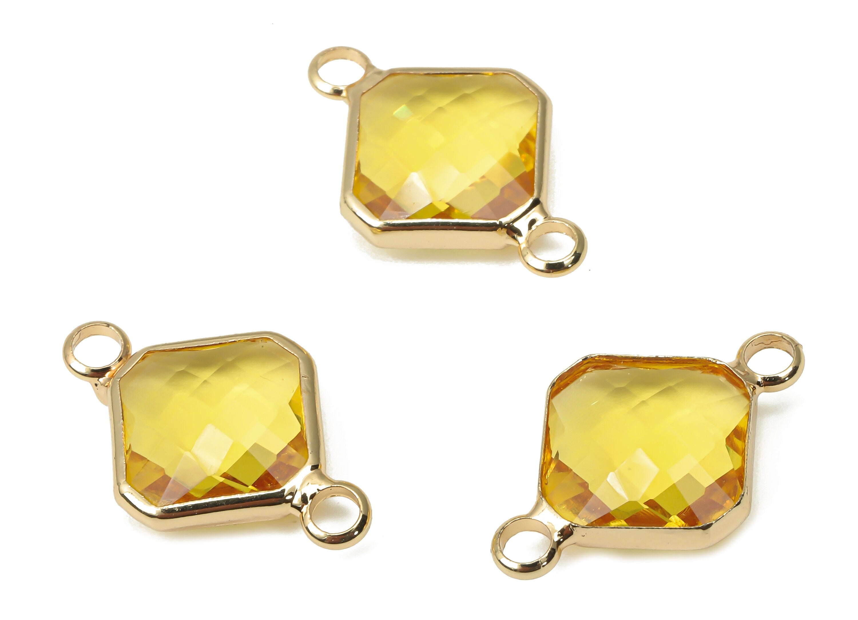 Glass Diamond Earring Connectors - Yellow Brass Rhombic Frame Bracelet - Gold Tone Plated Brass - Faceted Glass - 19.1x12.2x4.85mm - GS1136D - DOMEDBAZAAR