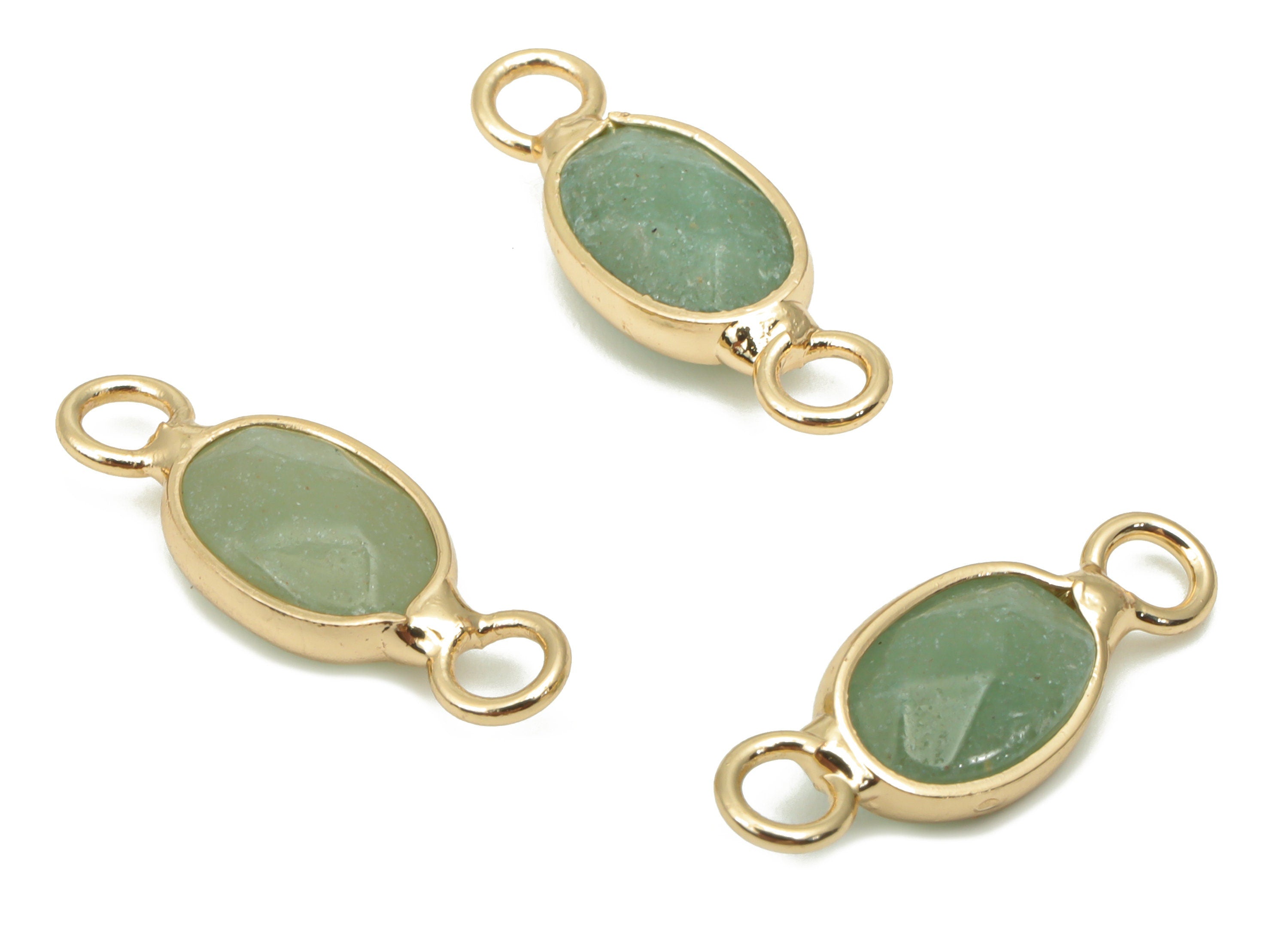 Aventurine Faceted Oval Earring Connectors - Brass Oval Bracelet - Natural Stone - Gold Tone Plated Brass – 18.72x7.02x4.6mm – NS1755A - DOMEDBAZAAR