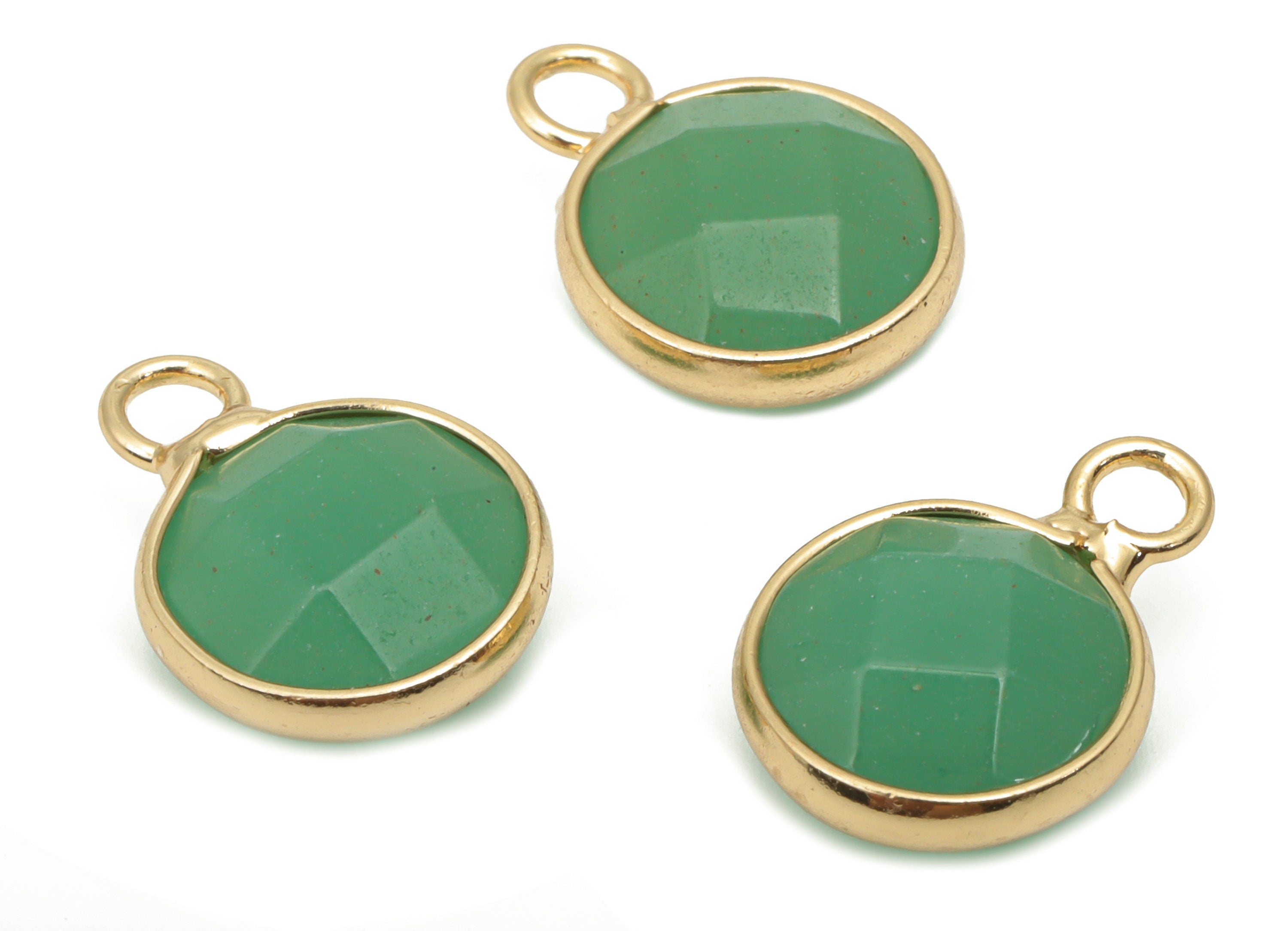 Aventurine Round Earring Charms - Brass Wire Circle Pendant - Faceted Natural Stone - Gold Tone Plated Brass – 15.11x11.07x5.36mm – NS1745 - DOMEDBAZAAR