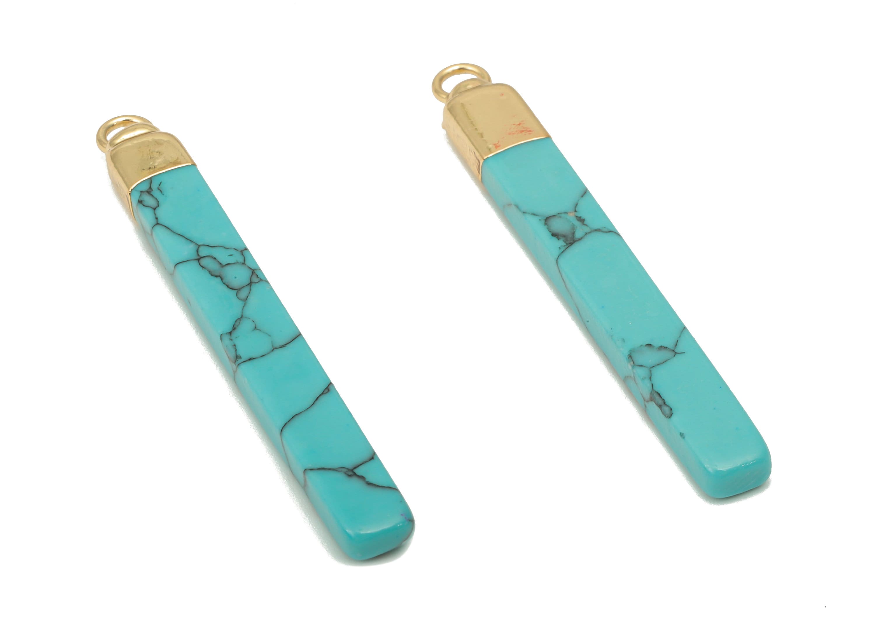 Blue Turquoise Long Bar Charms - Iron Strip Pendant - Natural Stone - Gold Tone Plated Iron – Jewelry Supplies - 43.88x5.19x3.48mm – NS1760E - DOMEDBAZAAR