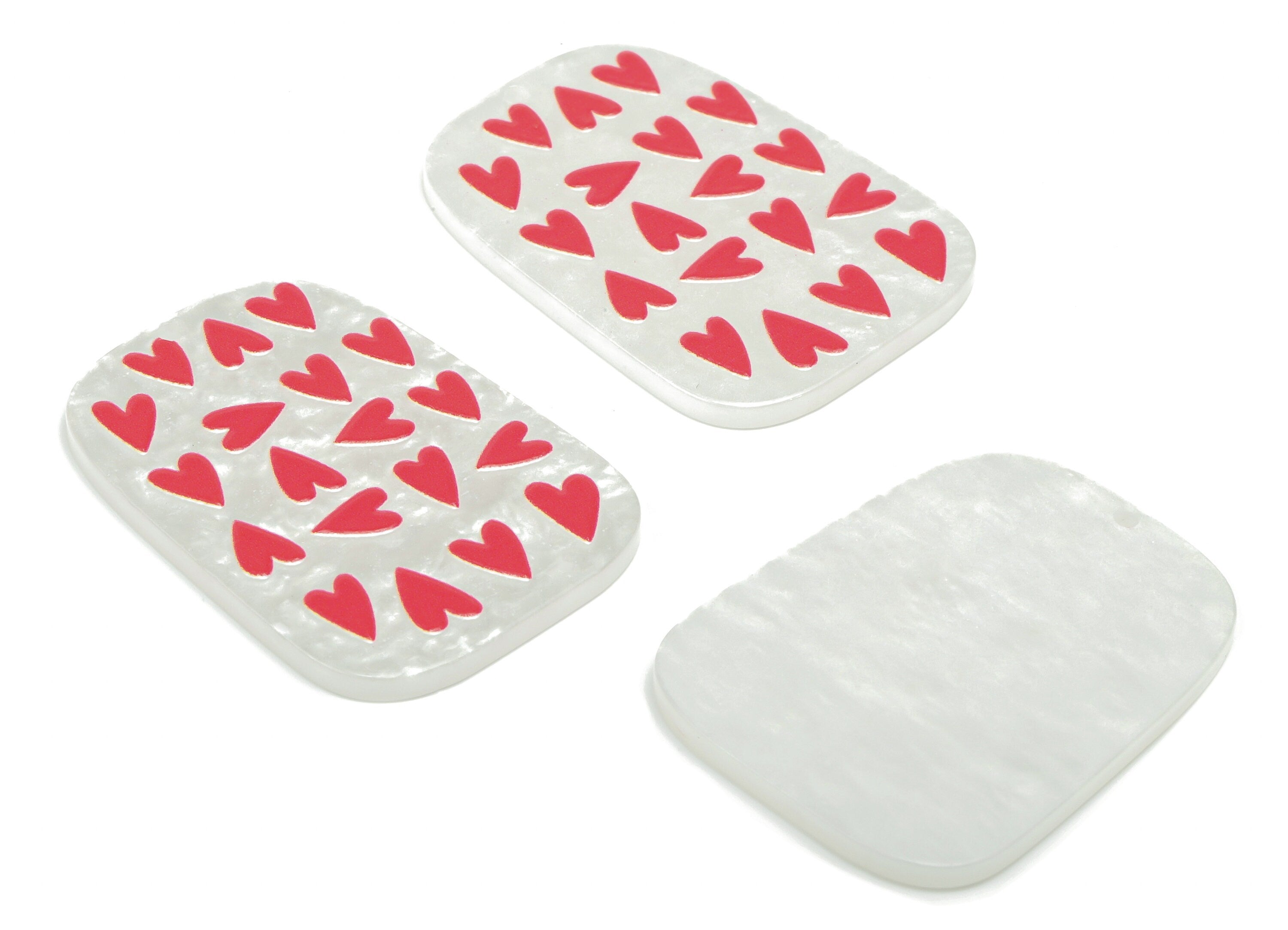 Acrylic Rectangle Heart Earring Charms - Ivory Acrylic Rectangle Pendant - Printing Textured - Jewelry Supplies - 39.53x29.5x2.4mm - AC2478D - DOMEDBAZAAR