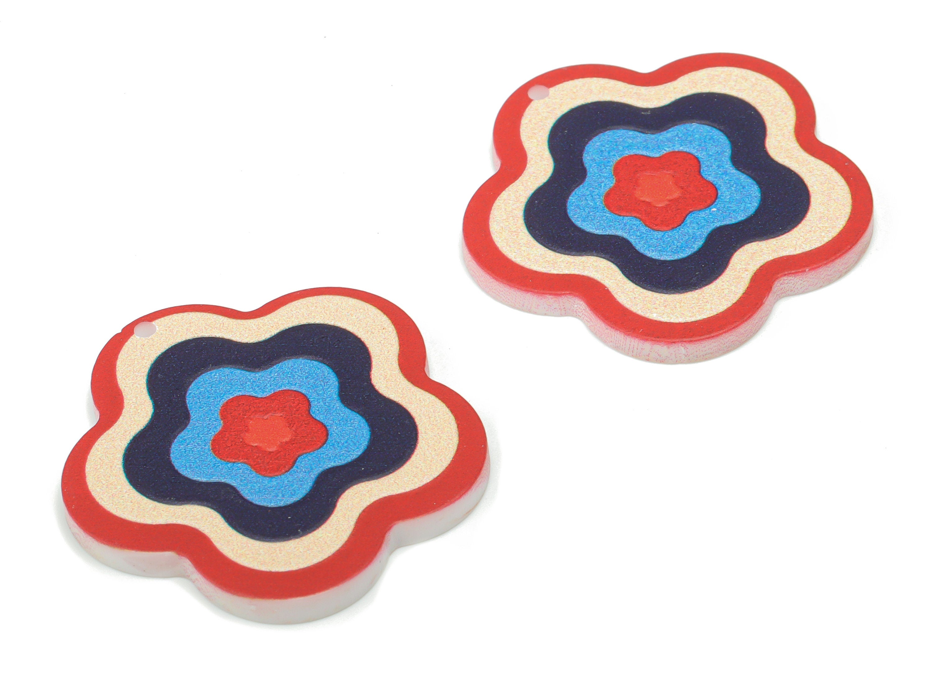 Acrylic Flower Spiral Flower Earring Charms - Acrylic Flower Pendant - Printing Textured - Jewelry Supplies - 29.51x29x1.86mm - AC2479A - DOMEDBAZAAR