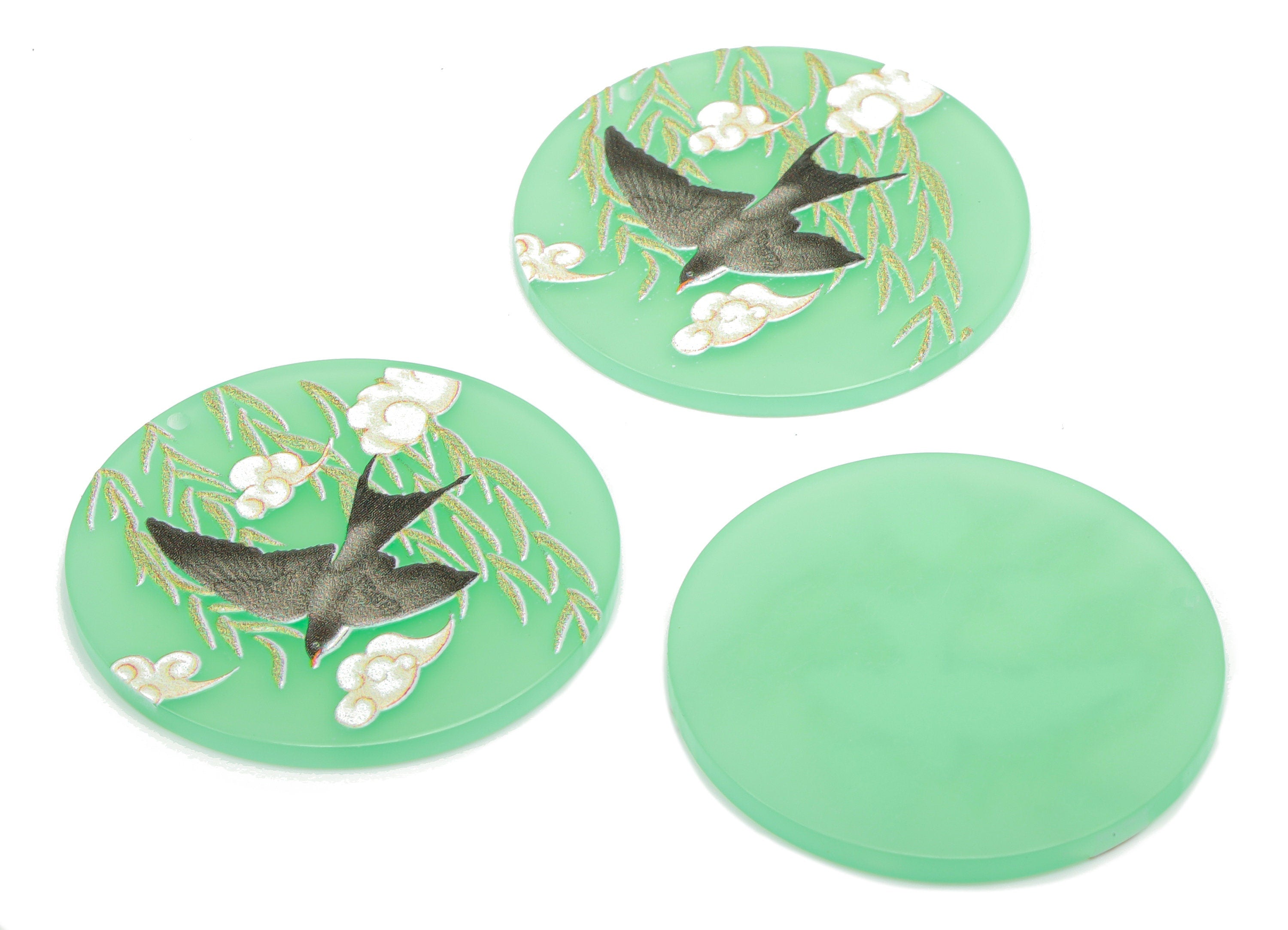 Acrylic Round Warbler Willow Earring Charms - Acrylic Cloud Circle Pendant - Printing Textured - Jewelry Supplies - 37.6x37.6x2.3mm- AC2477B - DOMEDBAZAAR