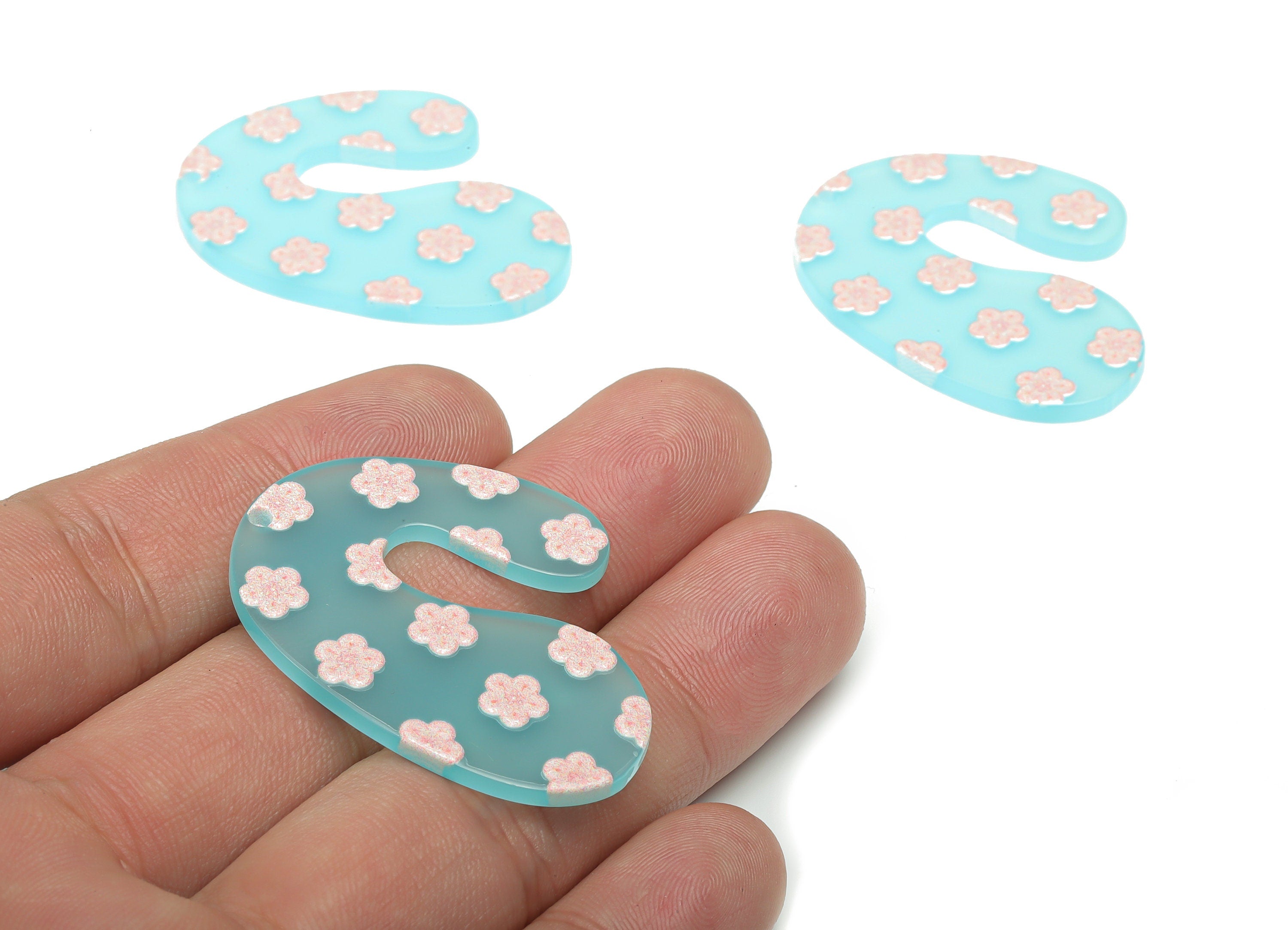 Acrylic U Flower Earring Charms - Acrylic Flower U Pendant - Printing Textured - Jewelry Making Supplies - 41.25x34.32x1.88mm - AC2471 - DOMEDBAZAAR