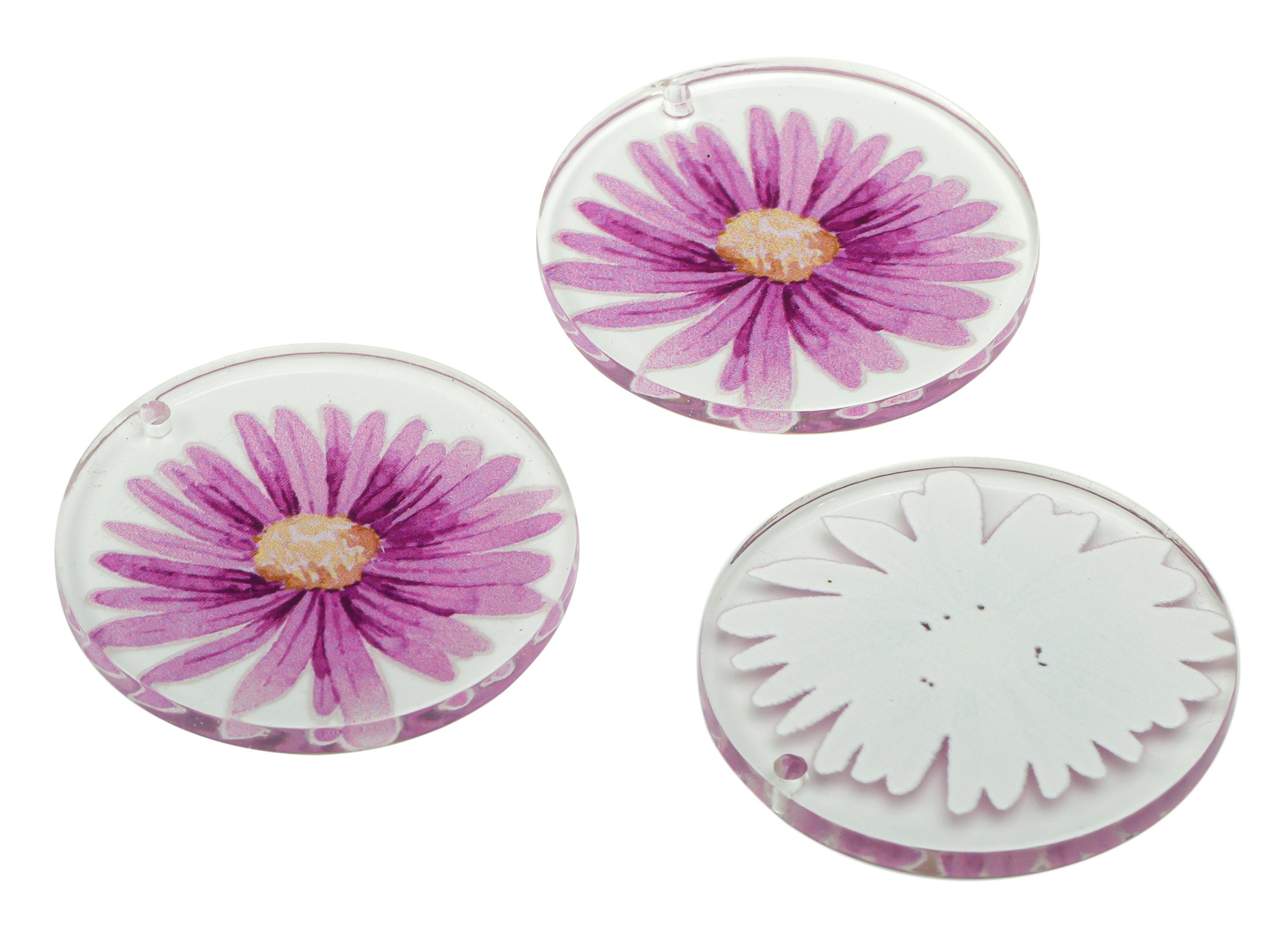 Acrylic Round Chrysanthemum Earring Charms - Acrylic Flower Circle Pendant - Printing Textured - Jewelry Supplies - 29.8x29.8x2.3mm- AC2484B - DOMEDBAZAAR