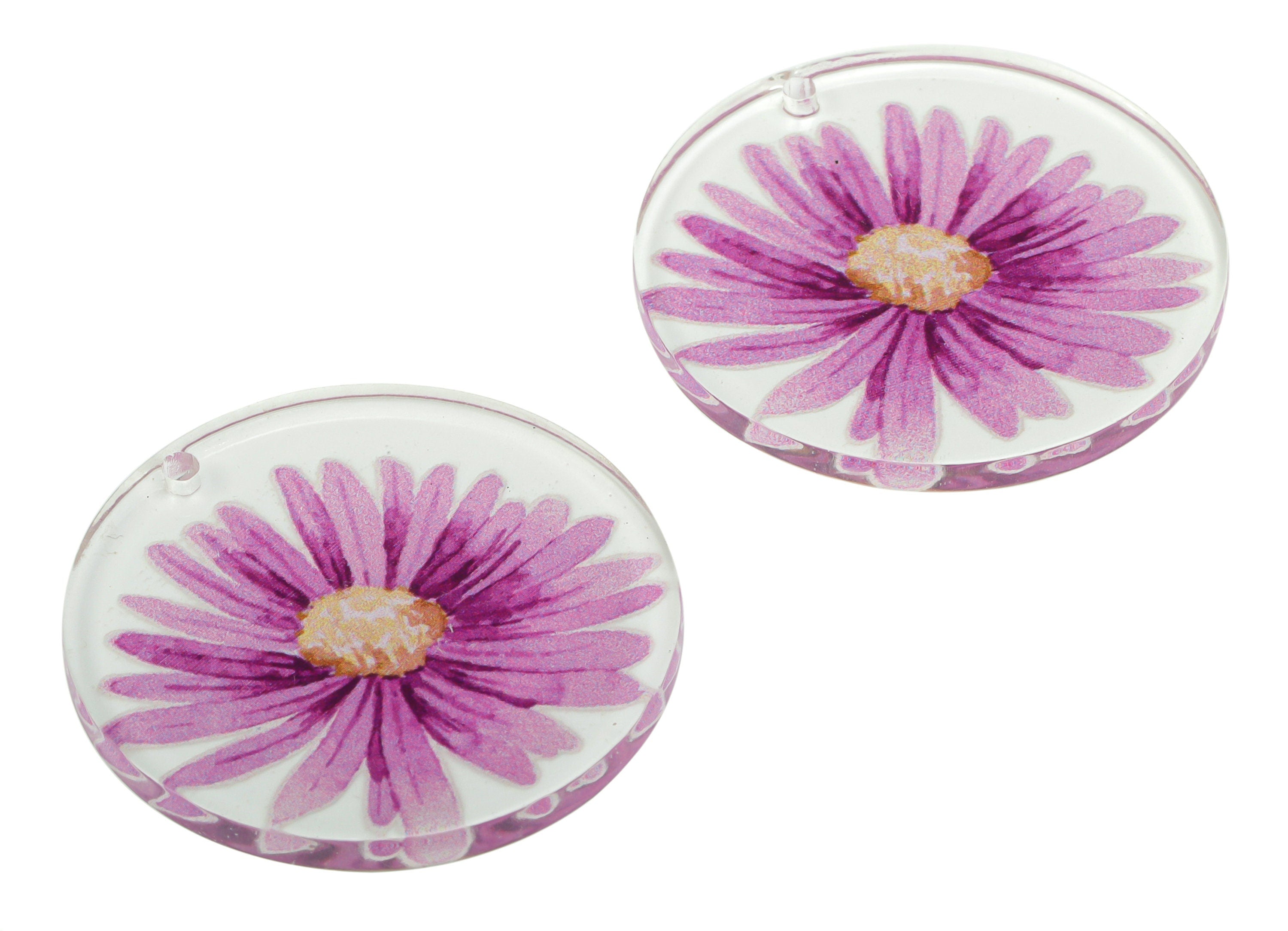 Acrylic Round Chrysanthemum Earring Charms - Acrylic Flower Circle Pendant - Printing Textured - Jewelry Supplies - 29.8x29.8x2.3mm- AC2484B - DOMEDBAZAAR