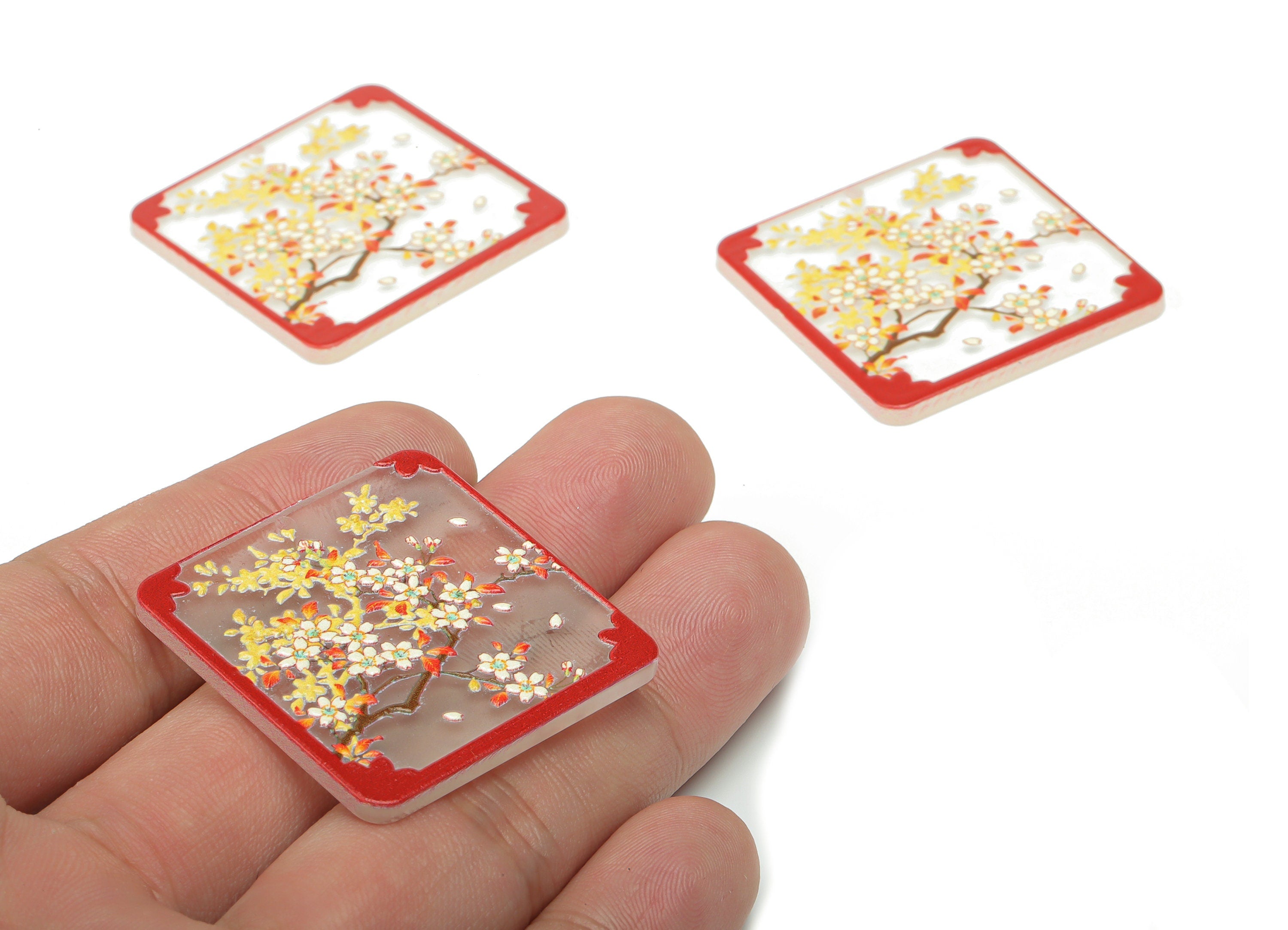 Acrylic Square Flower Tree Earring Charms - Acrylic Painting Square Tree Root Pendant - Printing Textured - 34.83x34.76x2.24mm - AC2475B - DOMEDBAZAAR