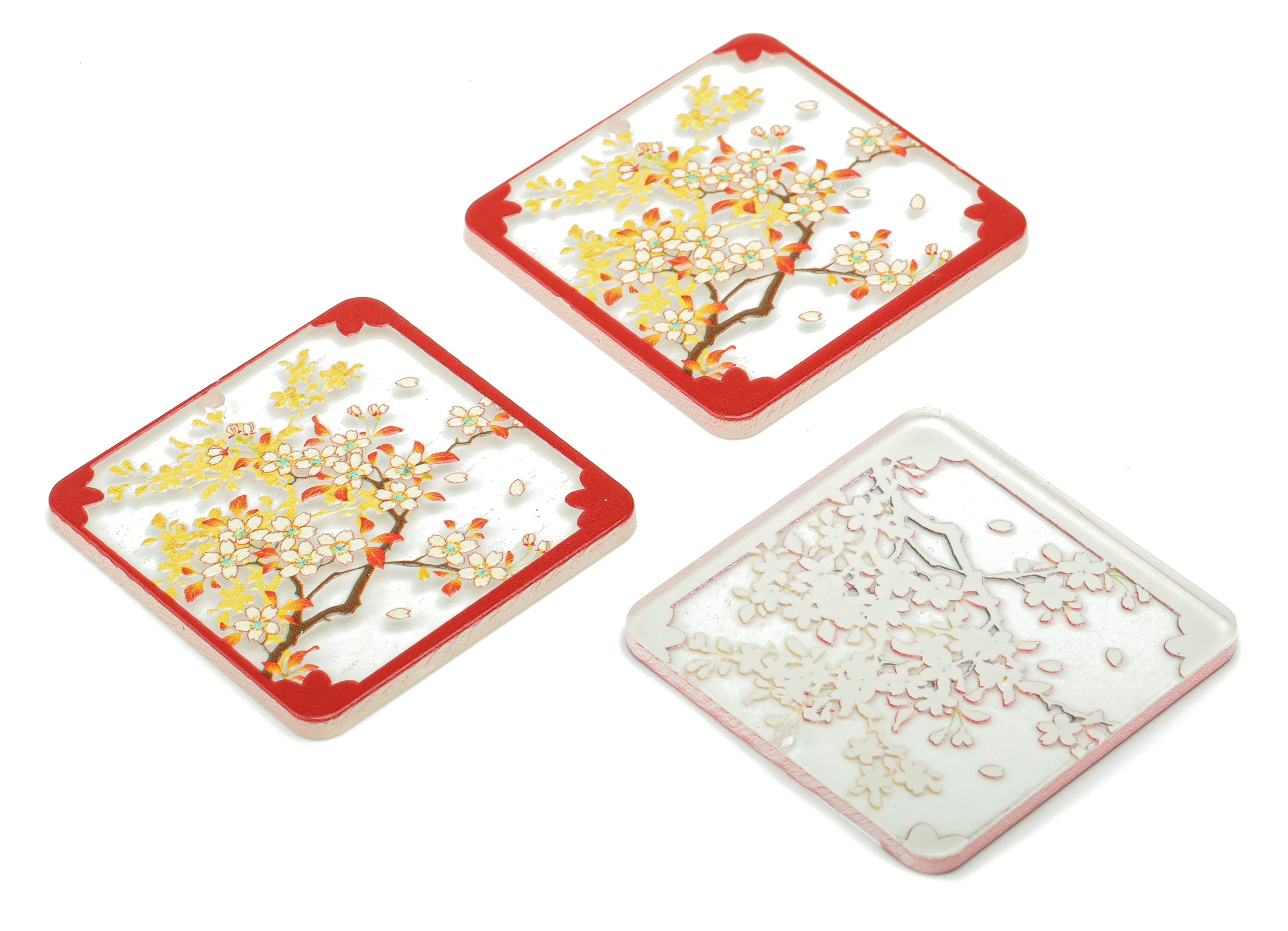 Acrylic Square Flower Tree Earring Charms - Acrylic Painting Square Tree Root Pendant - Printing Textured - 34.83x34.76x2.24mm - AC2475B - DOMEDBAZAAR