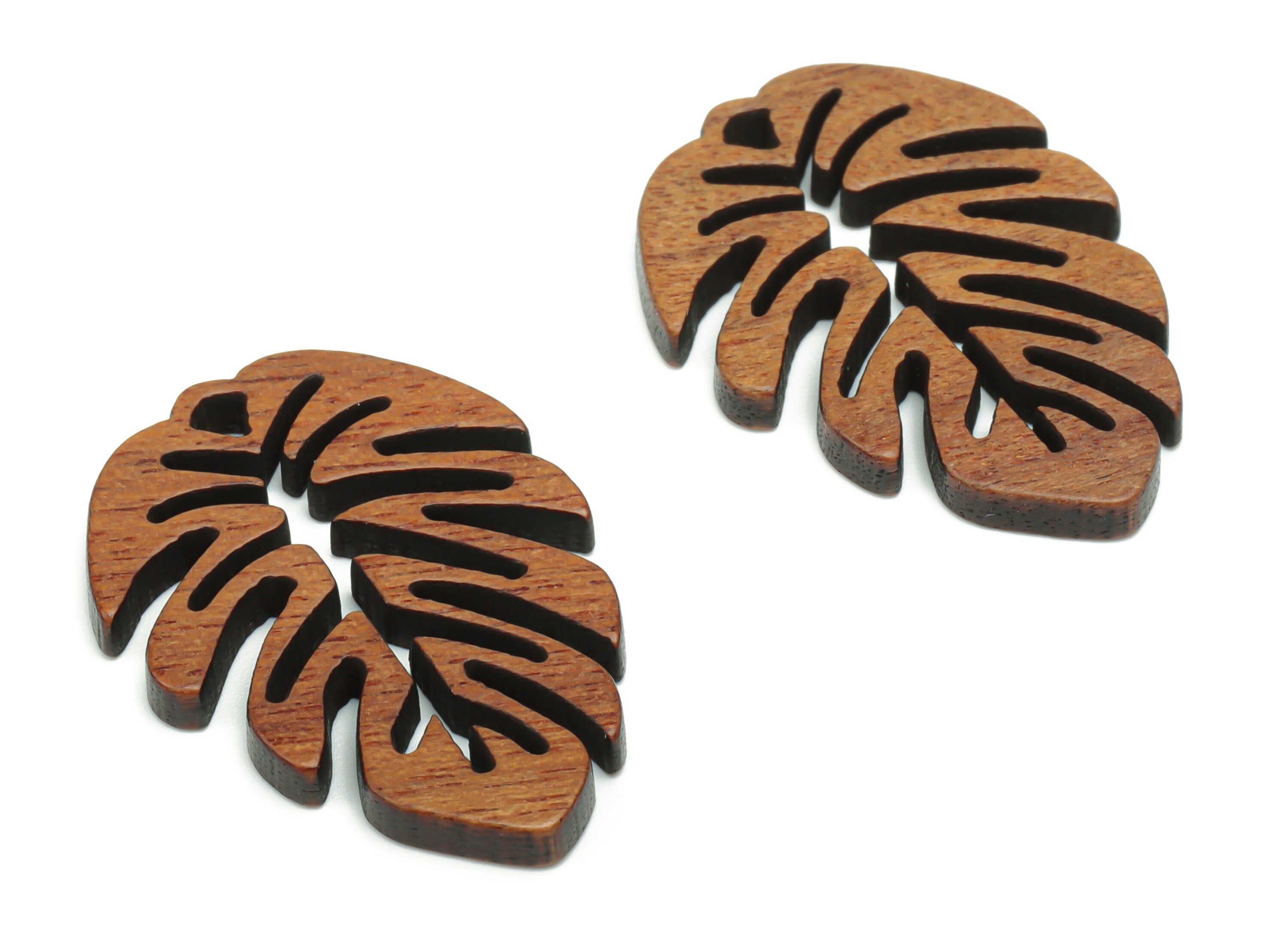 Walnut Wood Monstera Earring Charms - Walnut Wood Leaf Pendant - DIY Jewelry Making Supplies - 27.71x19.89x2.41mm - BB1231 - DOMEDBAZAAR