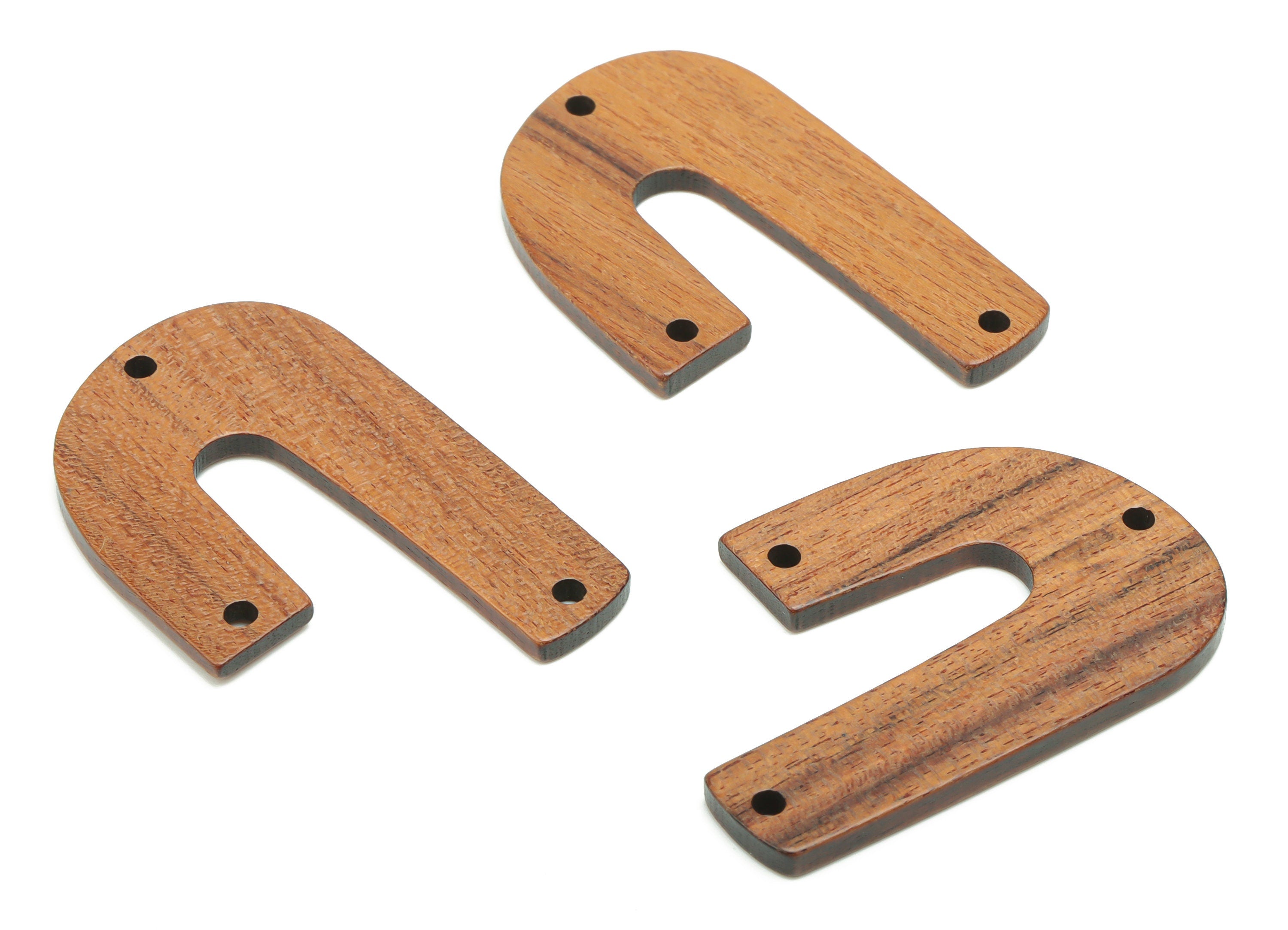 Walnut Wood U Earring Connectors - Walnut Wood Geometric Charms and Pendant - 3 Holes - Jewelry Supplies - 38.89x25.44mx2.44mm - BB1226 - DOMEDBAZAAR