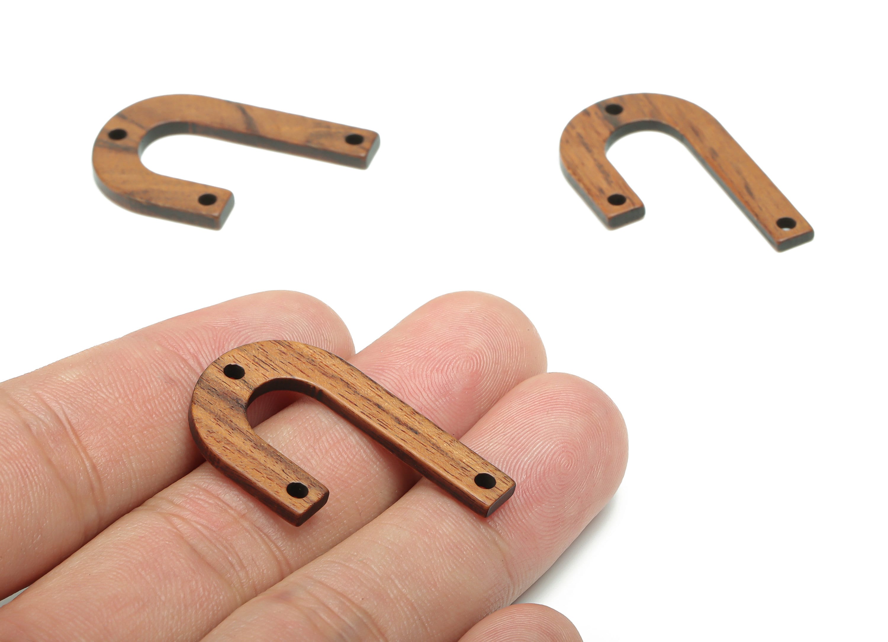 Walnut Wood U Earring Connectors - Walnut Wood Geometric Charms and Pendant - 3 Holes - Jewelry Supplies - 33.89x21.06x2.22mm - BB1227 - DOMEDBAZAAR
