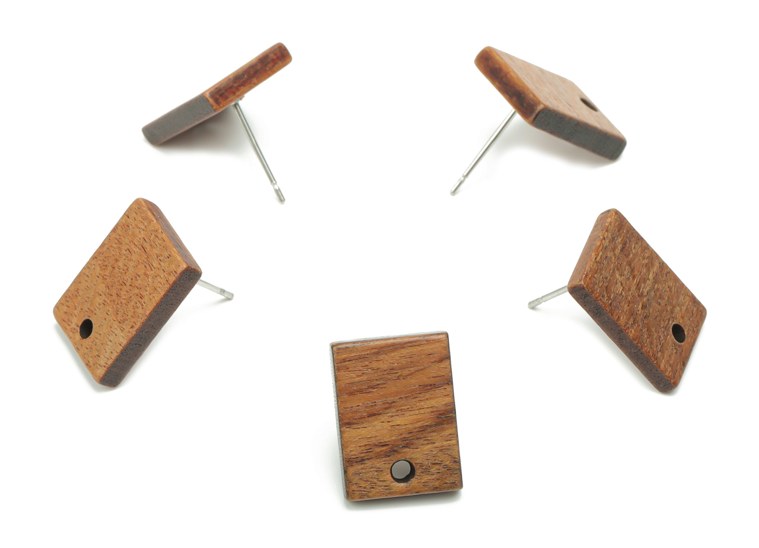 Walnut Wood Rectangle Earring Stud - Walnut Wood Rectangle Post - 316 Surgical Stainless Steel - Jewelry Supplies - 15.2x11.2x2.8mm - BB1238 - DOMEDBAZAAR
