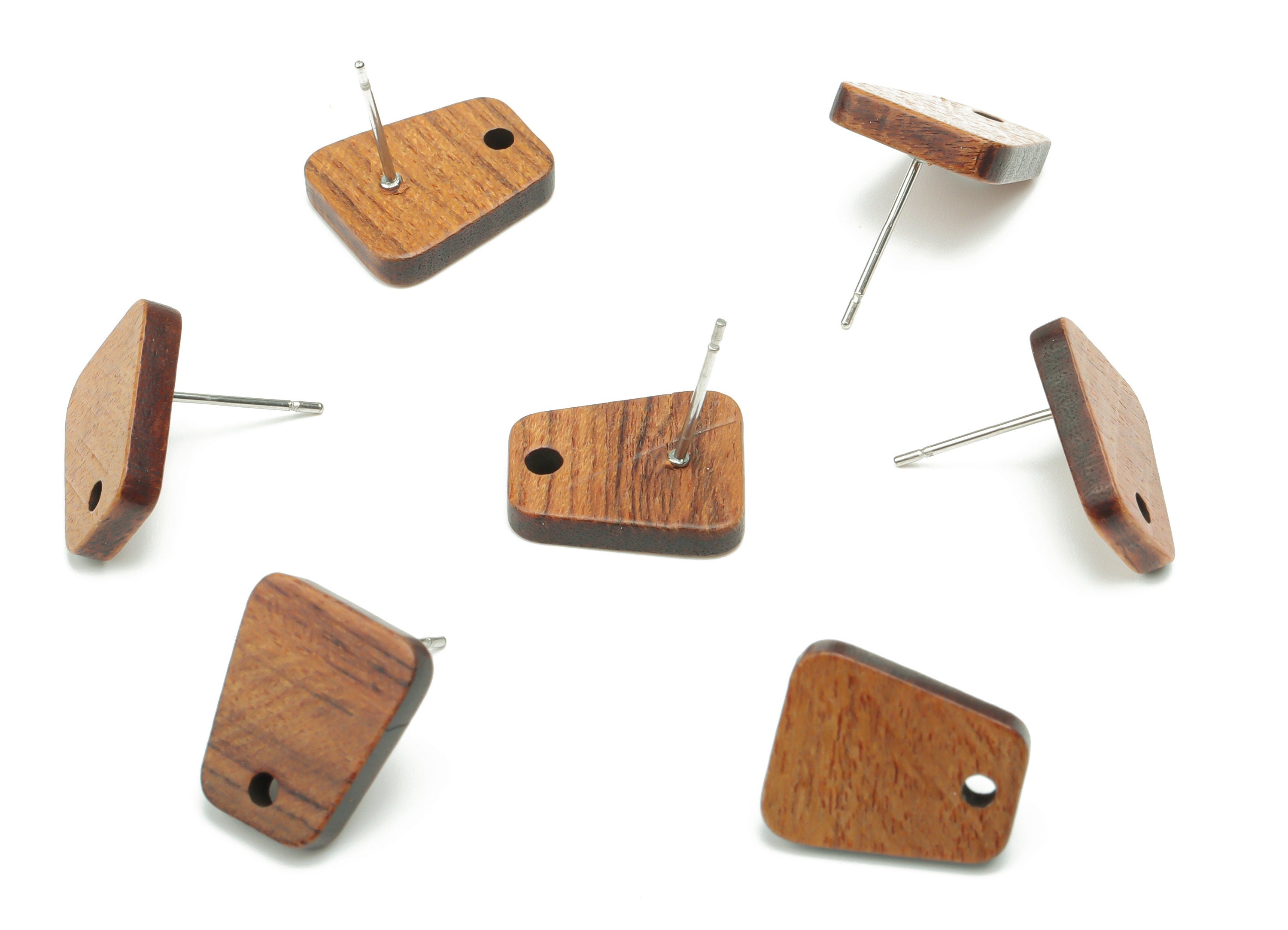 Walnut Wood Trapezoid Earring Stud - Walnut Wood Trapezoid Post - 316 Surgical Stainless Steel - Jewelry Supplies - 14.1x11.8x2.5mm - BB1239 - DOMEDBAZAAR