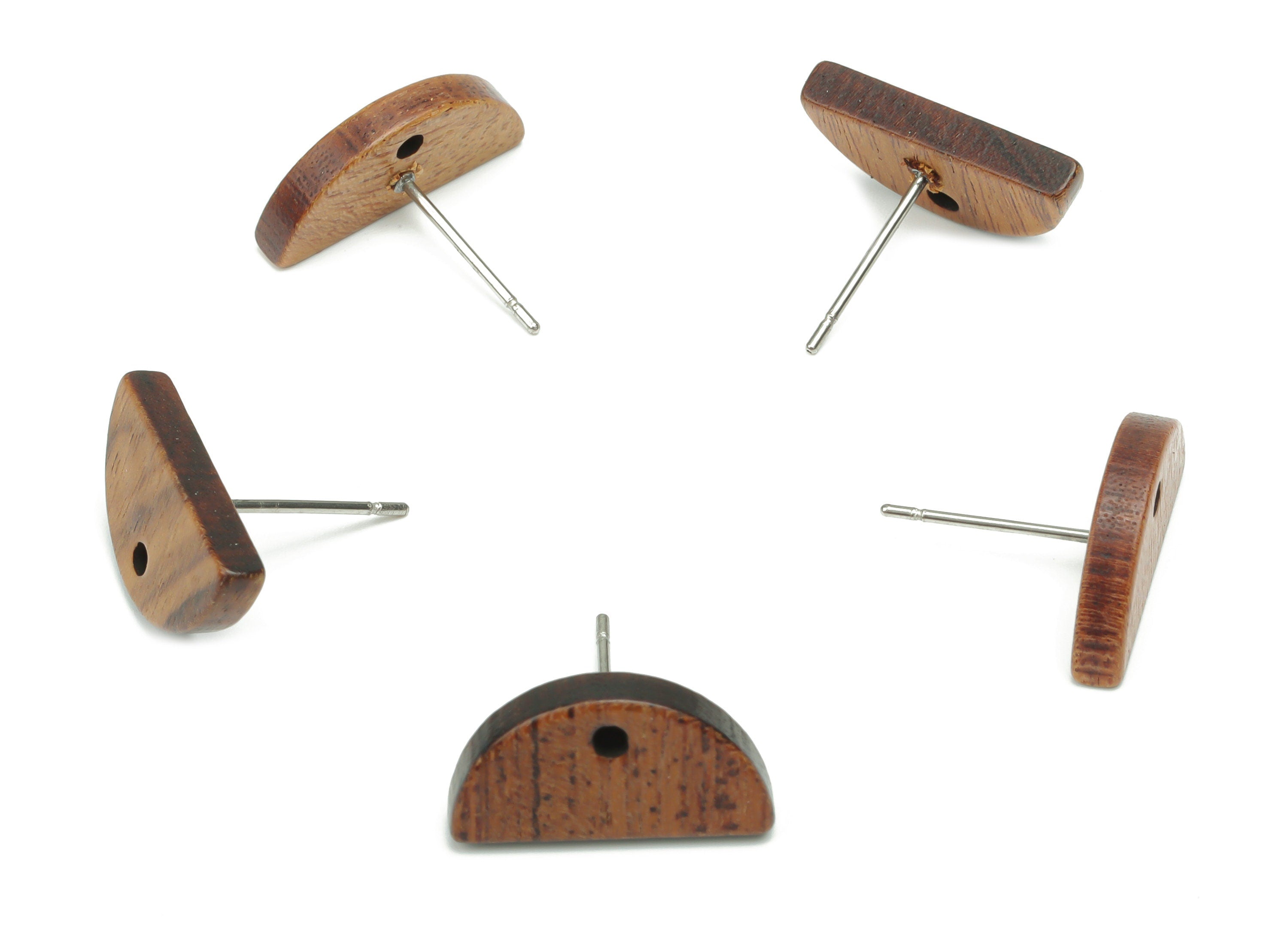 Walnut Wood Semicircle Earring Stud - Walnut Wood Half Moon Post - 316 Surgical Stainless Steel - Jewelry Supplies - 15.9x8.2x2.7mm - BB1243 - DOMEDBAZAAR